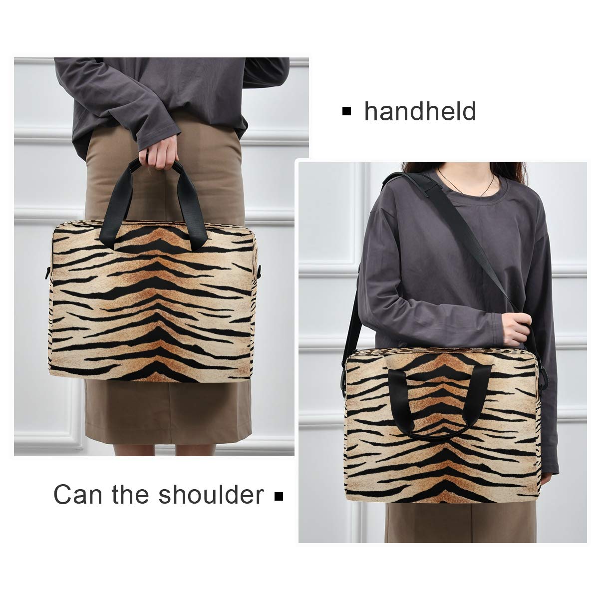 African Tiger Print Laptop Bag - 13 14 15.6 Inch Laptop Sleeve Case with Shoulder Strap - Durable Work Briefcase for MacBook, Tablet & Computer - Perfect for Office, Business Travel & School Commute