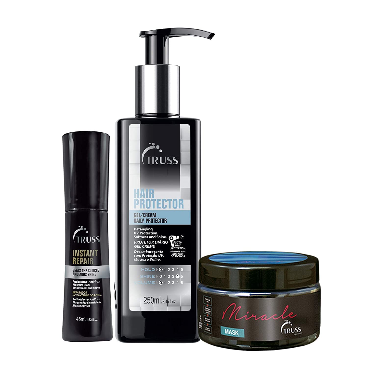 TRUSS Instant Repair Leave-In Hair Protector & Miracle Hair Mask Bundle - Lightweight Gel & Cream for Damaged Hair - Daily Hair Care for Frizz Control & Shine - Perfect for Salon Treatments & Home Use