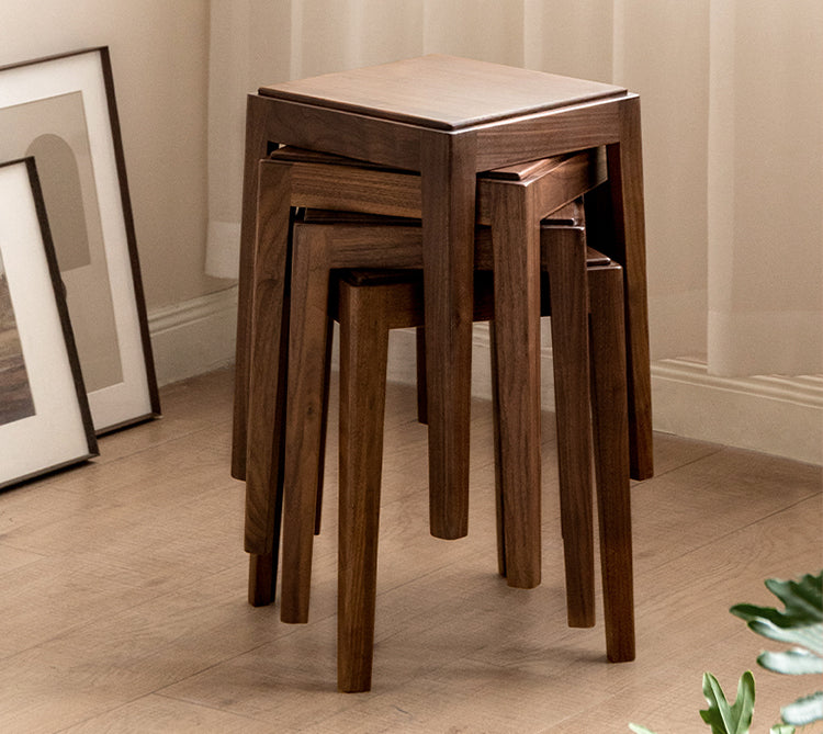 Premium Black Walnut Solid Wood Folding Stool - Modern Handcrafted Bar Stool for Kitchen Island, Dining Room & Home Decor | Space-Saving Design for Small Spaces