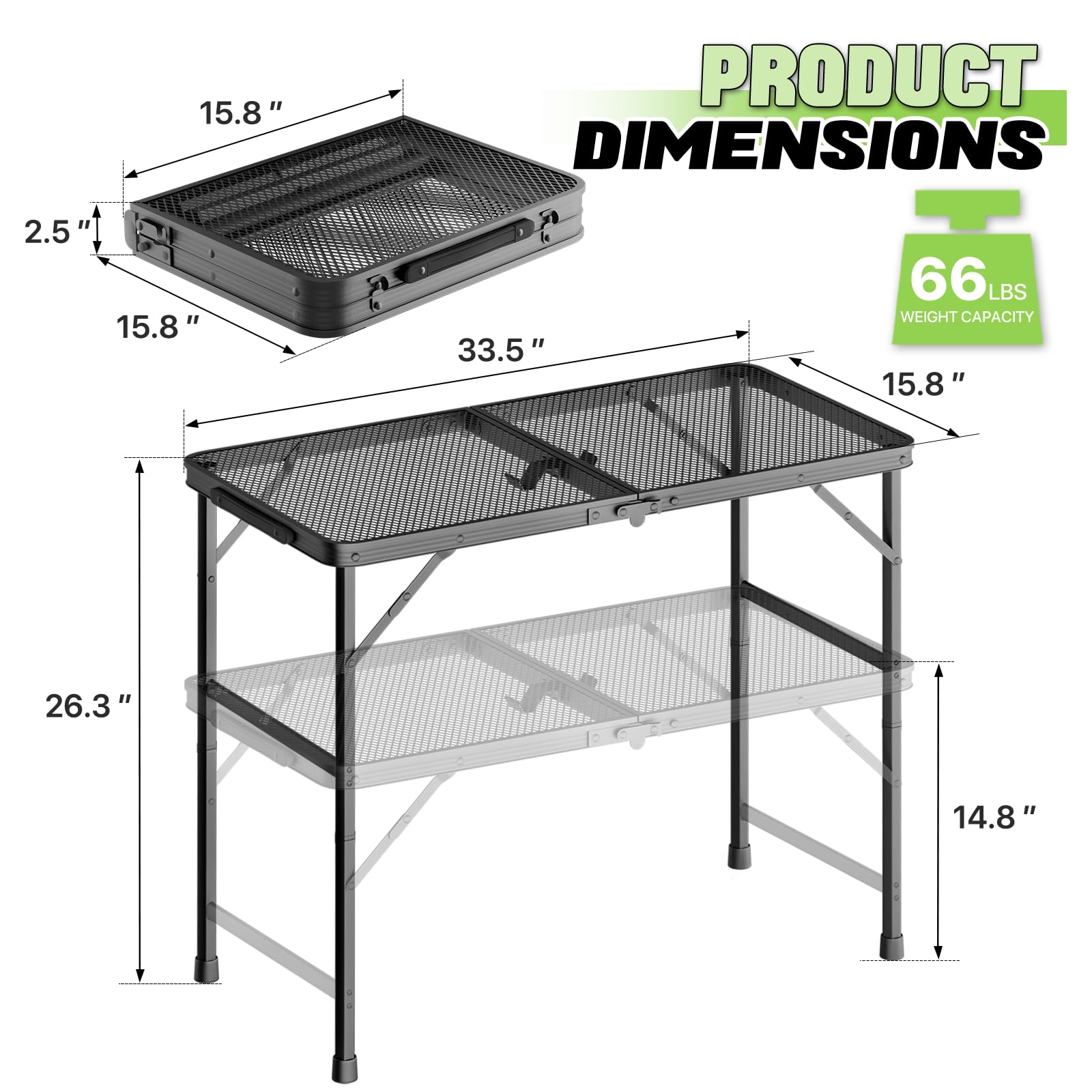 Magshion Adjustable Height Portable Folding Grill Table - Lightweight Aluminum Camping Table with Mesh Desktop for BBQ, Picnics & Outdoor Cooking | Perfect for Backyard, Beach and Tailgating Parties