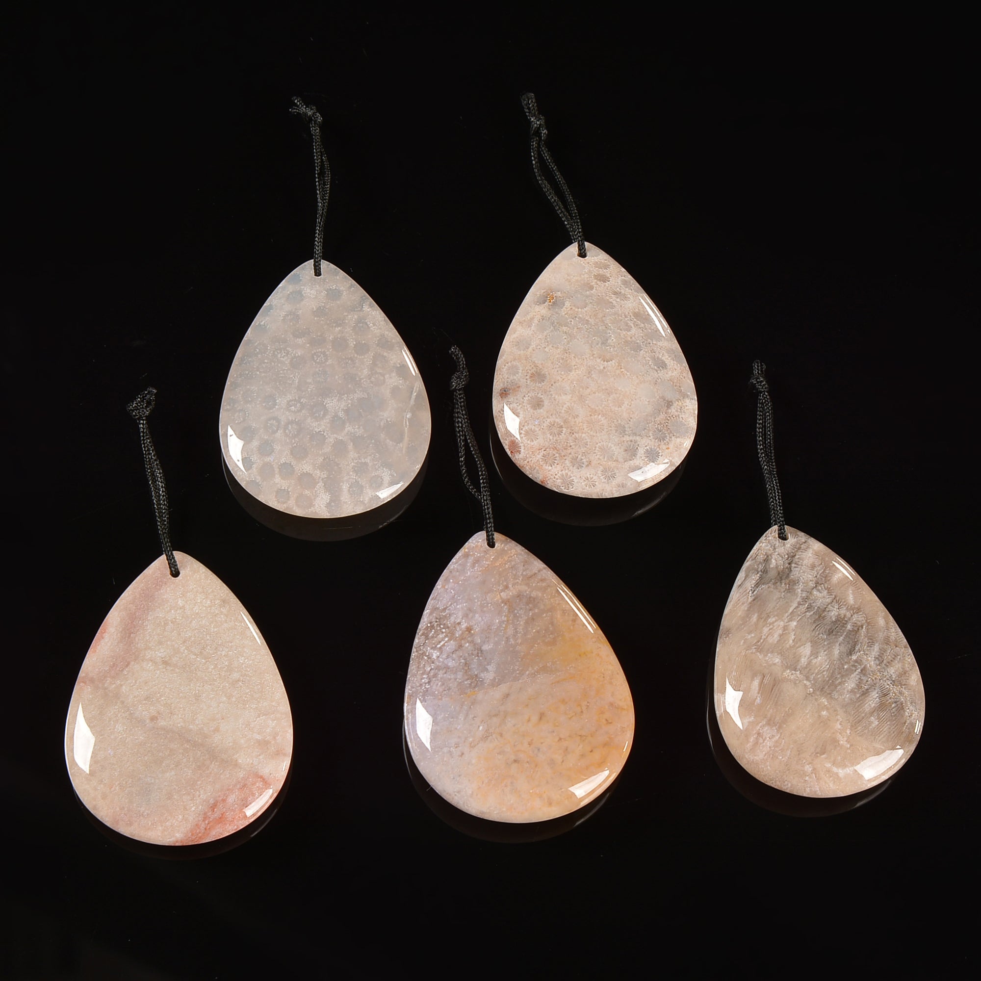 Natural Light Fossil Coral Teardrop Pendant Necklace - 35x48mm Handmade Jewelry for Women - Boho Beach Wedding Gift & Everyday Elegant Accessory