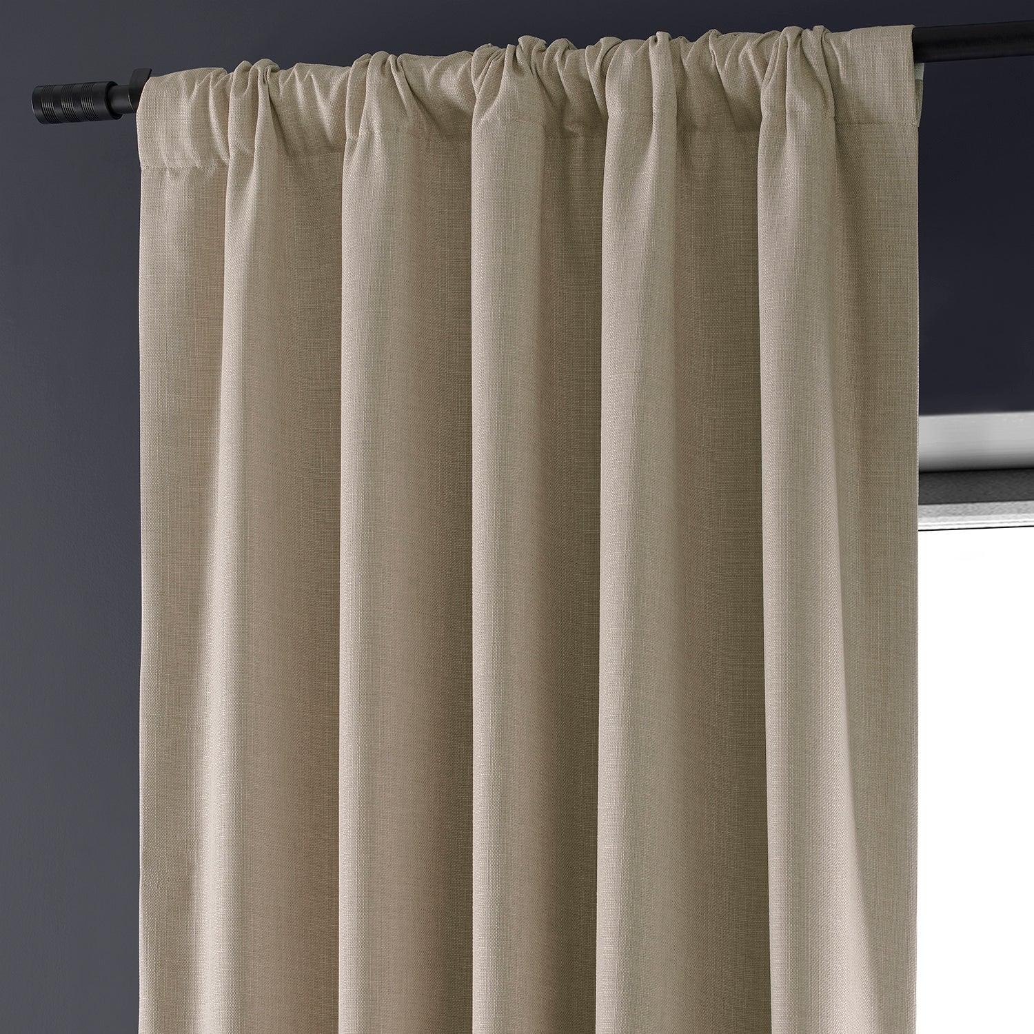 Safari Tan Faux Linen Blackout Curtains for Bedroom & Living Room - Thermal Insulated Room Darkening Drapes for Hotels, Home Decor and Light Blocking Window Treatments