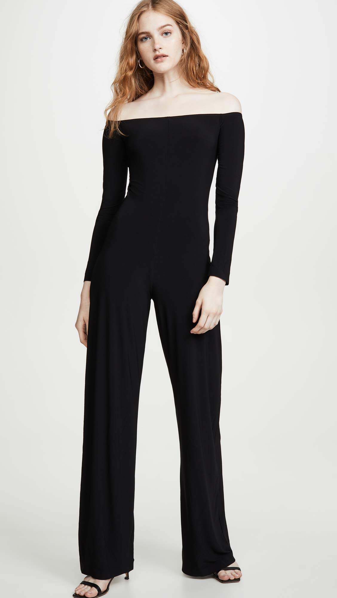 Norma Kamali Women's Long Sleeve Off-Shoulder Jumpsuit - Elegant One-Piece Romper for Casual & Evening Wear | Perfect for Date Night, Parties & Special Occasions