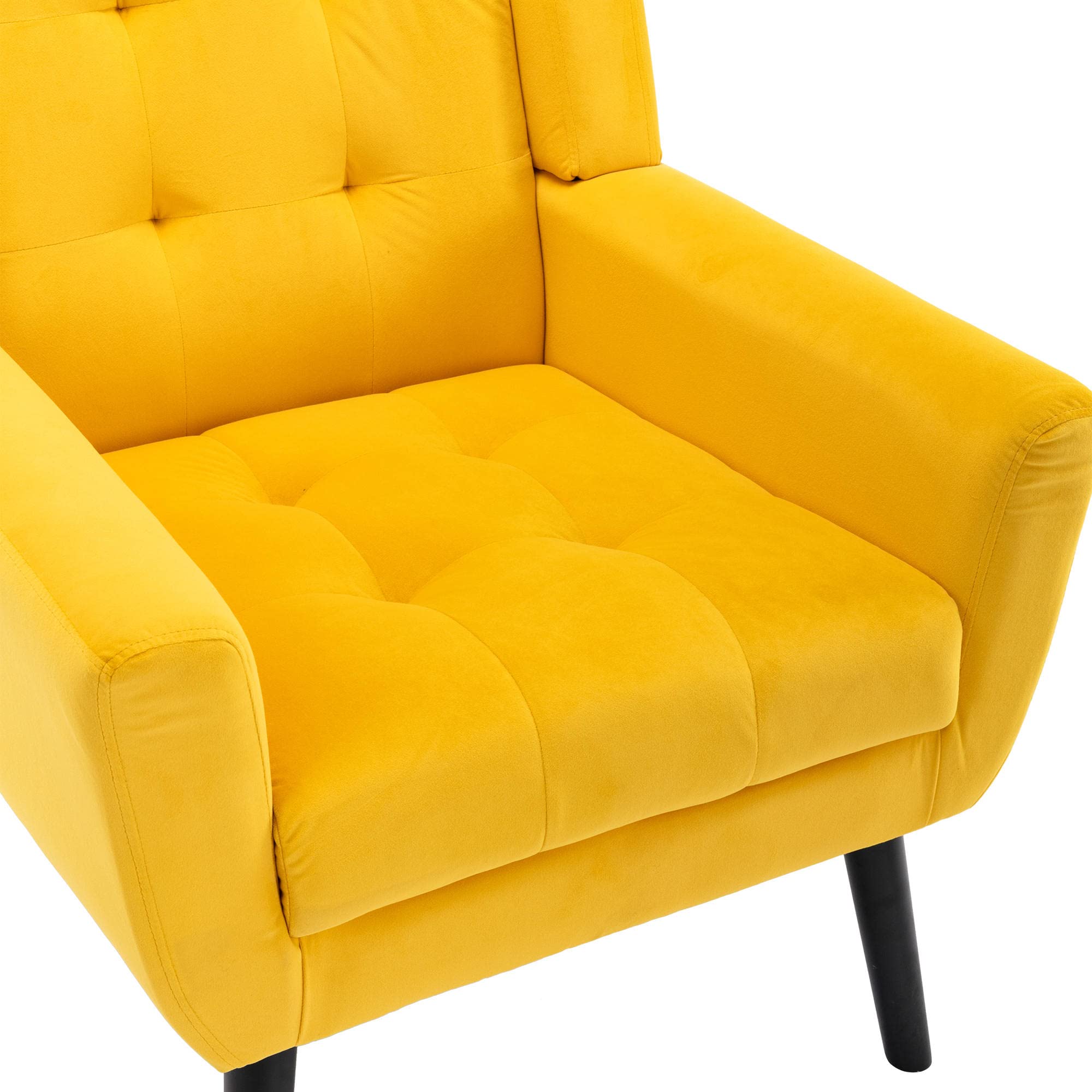 Modern Accent Chair with Black Legs - Upholstered Button Tufted Armchair in Linen Fabric | Ergonomic Living Room & Bedroom Chair | Perfect for Reading Nook, Home Office or Lounge Area (Yellow)