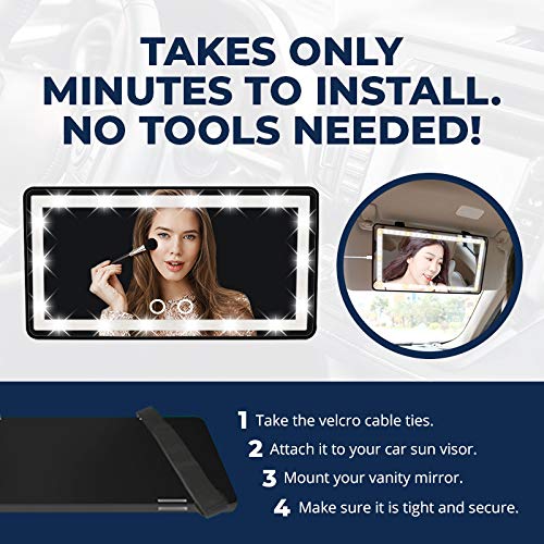 Rechargeable LED Car Visor Vanity Mirror with Light - Universal Sun Visor Makeup Mirror for All Vehicles - Perfect for Touch-Ups & Makeup On-The-Go