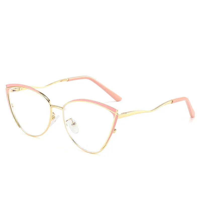 Stylish Aror Women's Square Cat Eye Glasses - Full Rim Metal Frame Eyewear 49719 for Work, Reading & Fashion Accessories