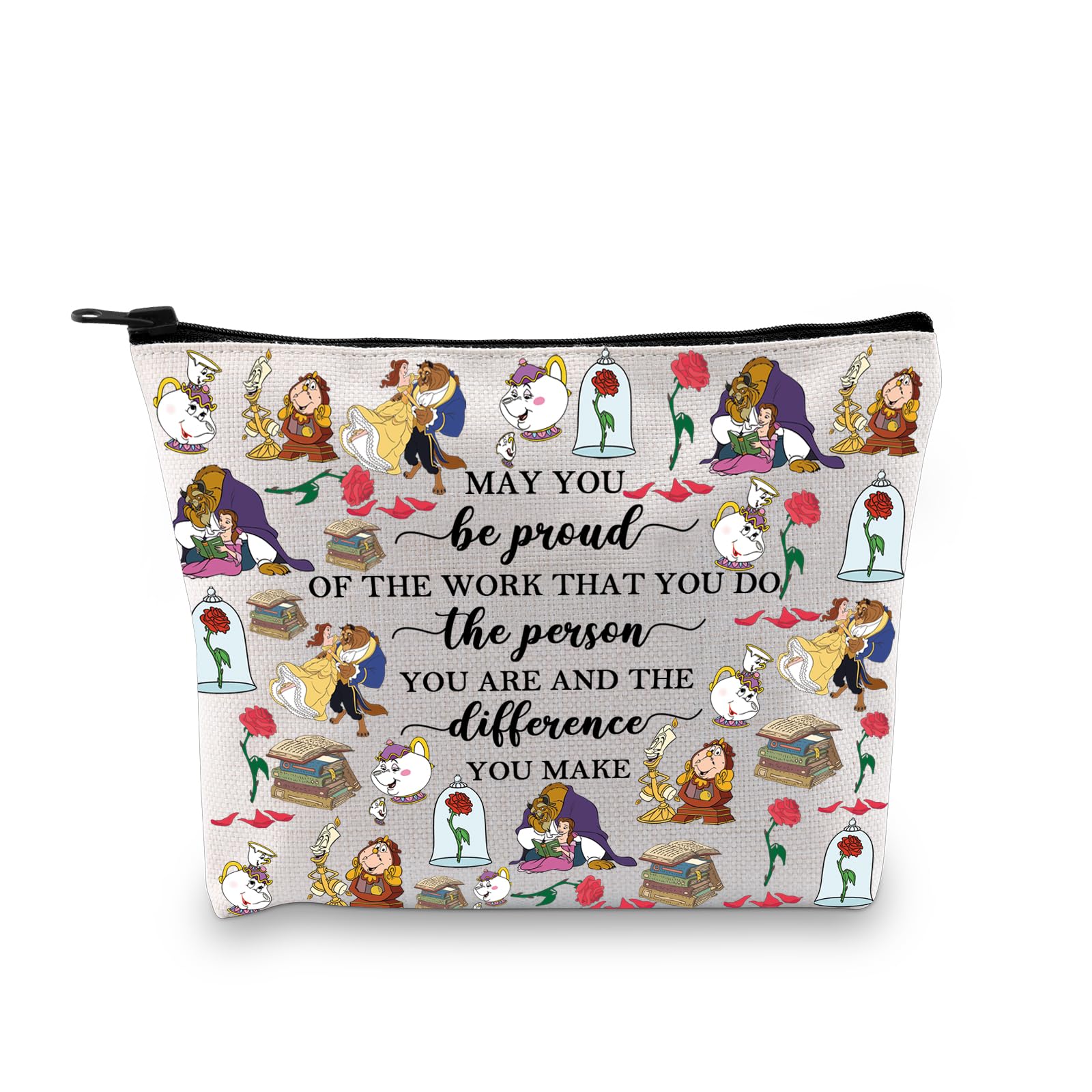 Disney Princess Belle Inspired Makeup Bag - Motivational Quote 'May You Be Proud' Beauty Travel Cosmetic Pouch - Perfect Gift for Women, Girls & Disney Fans (Be Proud Beauty Bag) - Ideal for Travel, Work & Daily Makeup Organization