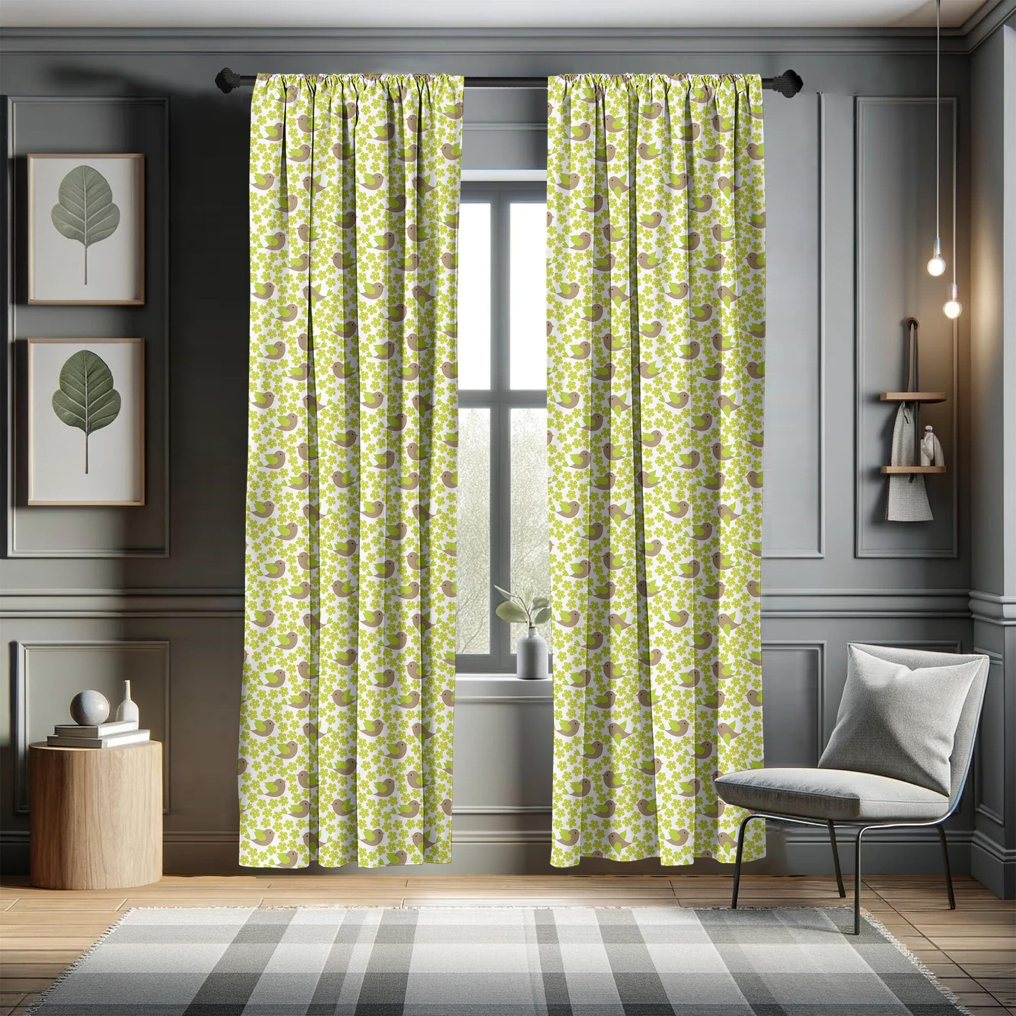 Ambesonne Bird Print Curtains - 2 Panel Set with Repeating Avian Animals & Petals Design, 28