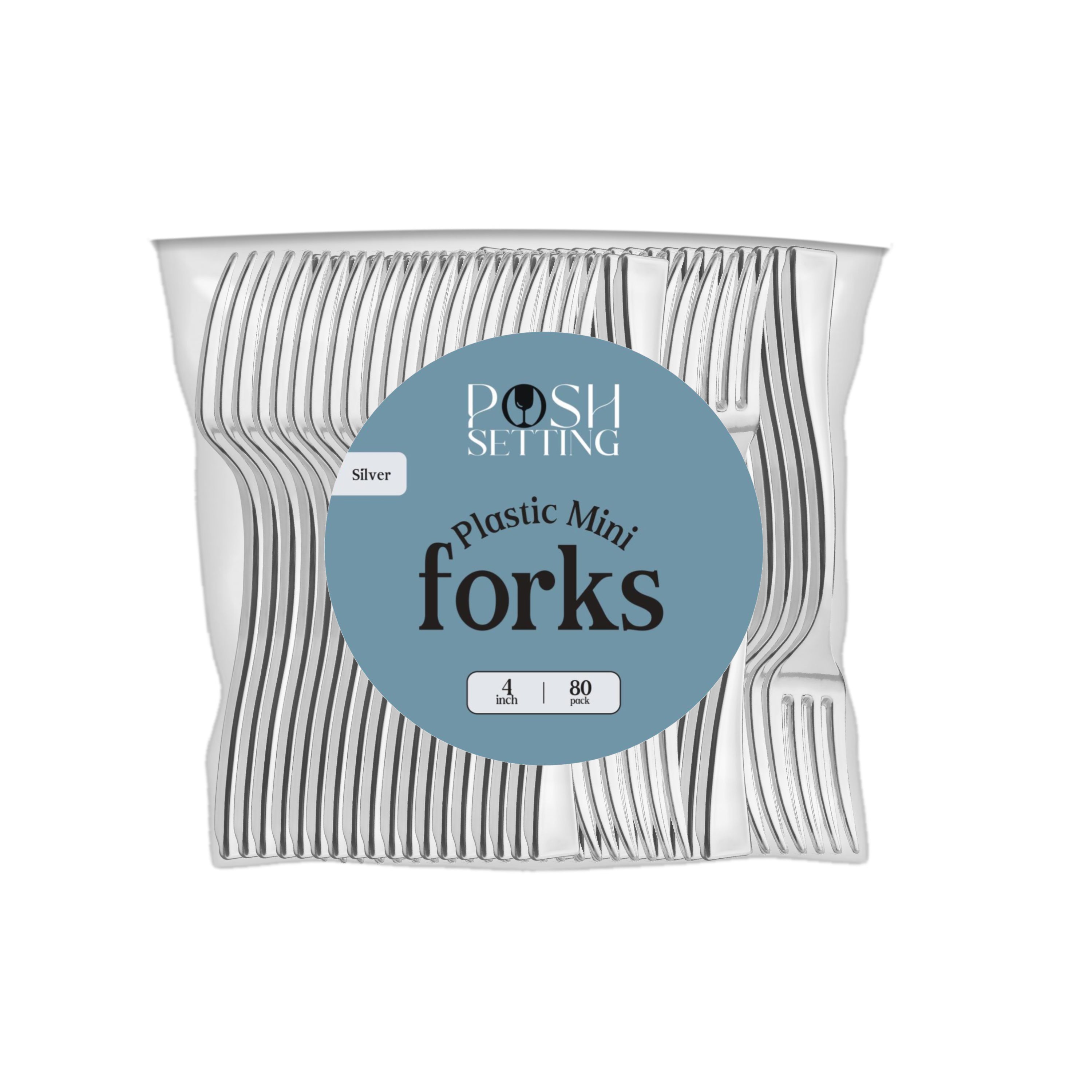 4 Inch Mini Plastic Silver Tasting Fork - Small Disposable Appetizer Forks for Desserts, Cheese, Canapes, and Party Snacks - Perfect for Catering, Weddings, and Events