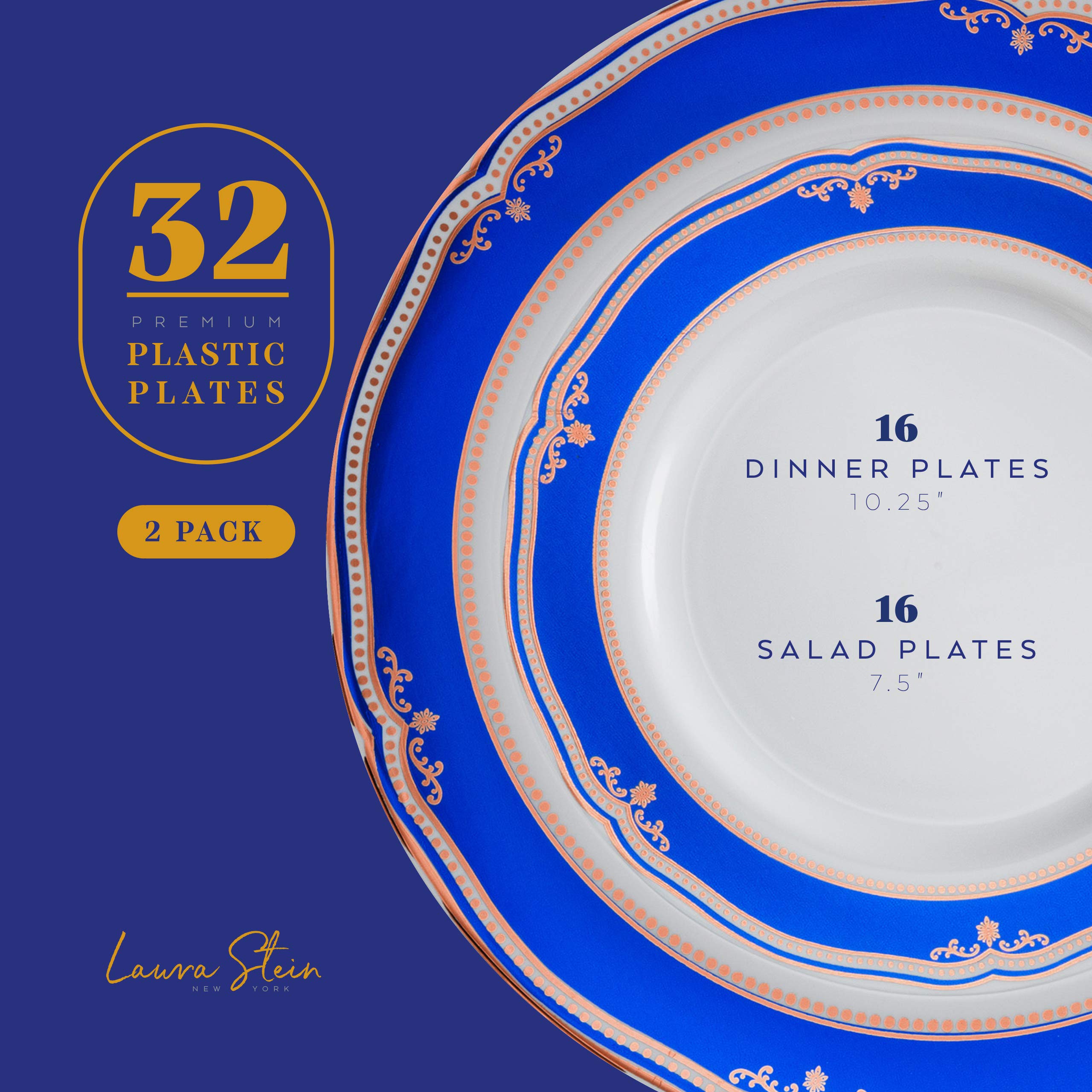 Laura Stein Elegant Disposable Plastic Dinnerware Set - 64-Piece Party Plates for Weddings & Events (32 Dinner Plates 10.75