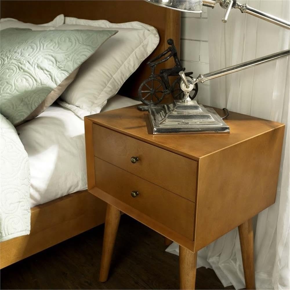 Mid-Century Modern Wooden Nightstand - Pemberly Row Acorn Finish Bedside Table for Bedroom, Living Room & Office