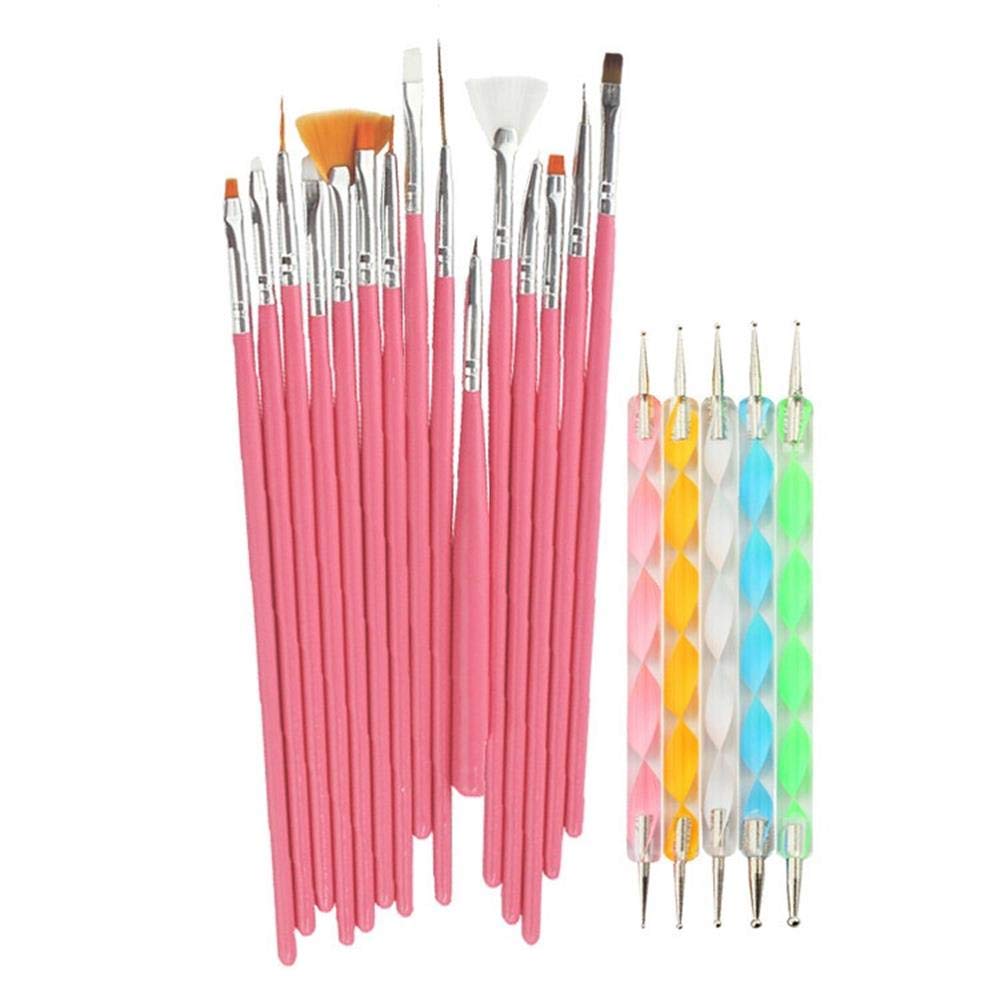 20Pcs Nail Art Brush Set - Dotting, Painting & Drawing Tools for Professional Manicure | Polish Brush Pen Kit for Nail Design (Pink) | Perfect for Home Salon, DIY Nail Art & Professional Use