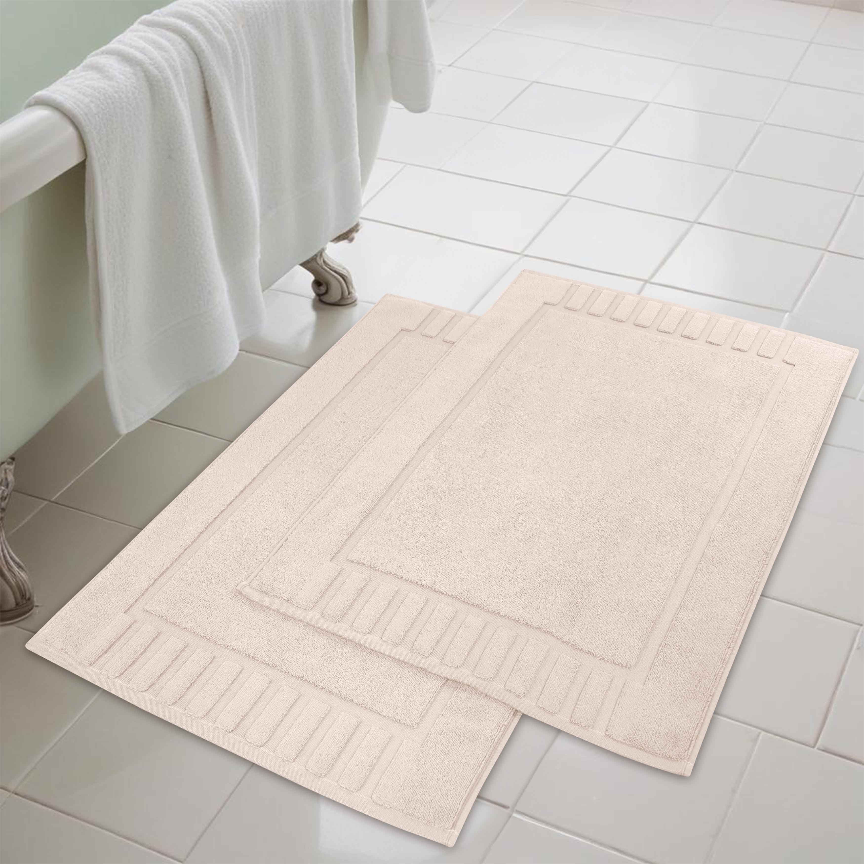 Premium Cotton Modern Geometric Border Bath Mat Set of 2 - Ultra Absorbent, Non-Slip, Quick Dry Bathroom Rug for Bath, Shower & Vanity Area