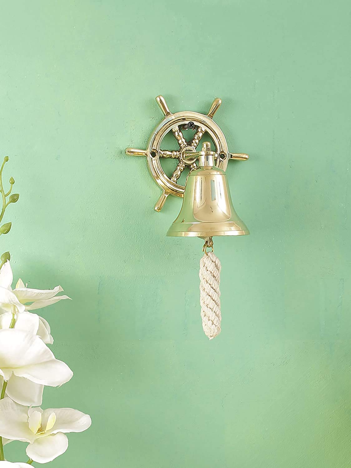 Vintage Solid Brass Ship Wheel Door Bell - Handcrafted Nautical Wall Hanging Decor for Home & Garden | Perfect for Coastal, Beach House, and Marine-Themed Interiors