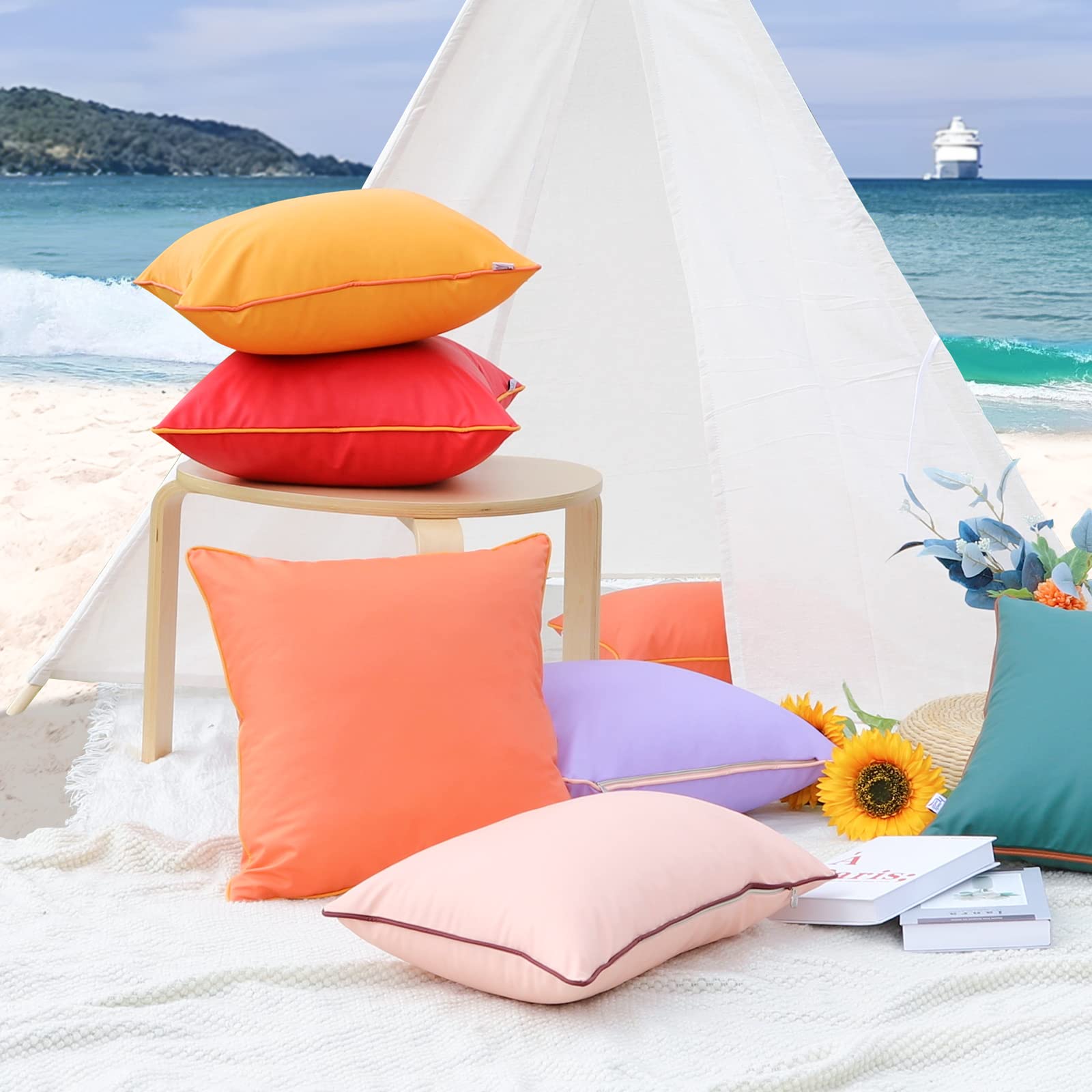 2 Pack Waterproof Fade-Resistant Silicone Leather Pillow Covers 18x18 Inch - Durable Outdoor Cushion Shams for Patio, Garden, Balcony, Sofa & Bench - Yellow (Perfect for Sunbrella, Tent & Outdoor Furniture Protection)