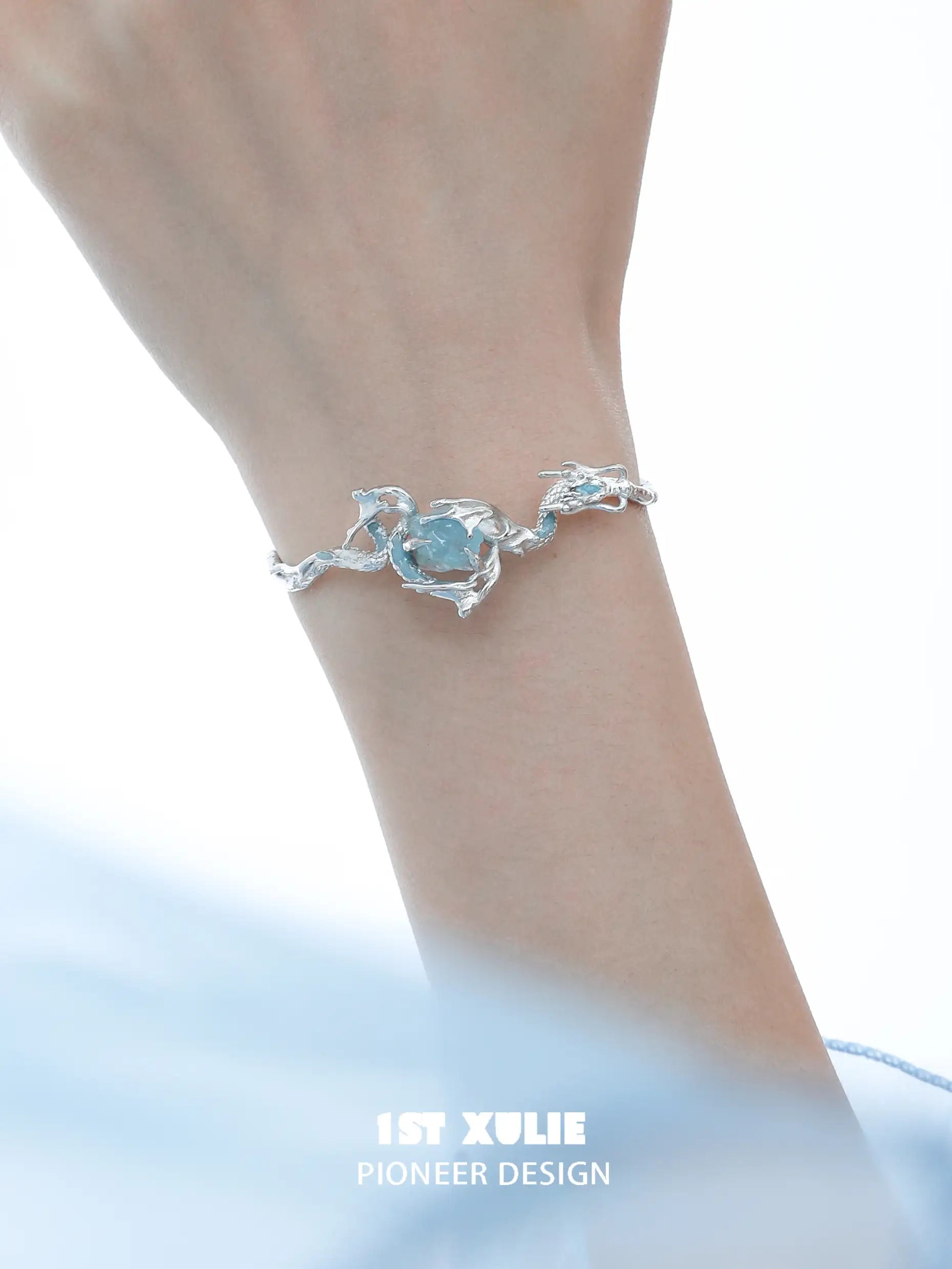 18K Platinum Plated Adjustable Open Bangle Bracelet with Aquamarine Gemstone - Elegant Jewelry for Women, Perfect for Weddings, Parties & Special Occasions