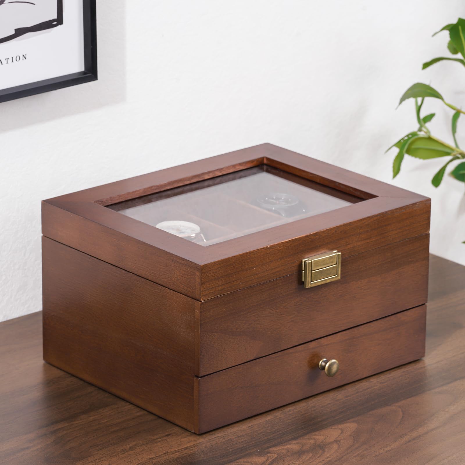 ProCase 8-Slot Wooden Watch Box for Men & Women - 2-Layer Watch Display Case with Drawer, Jewelry & Watch Storage Organizer - Perfect for Watch Collectors & Gift Giving (Brown)
