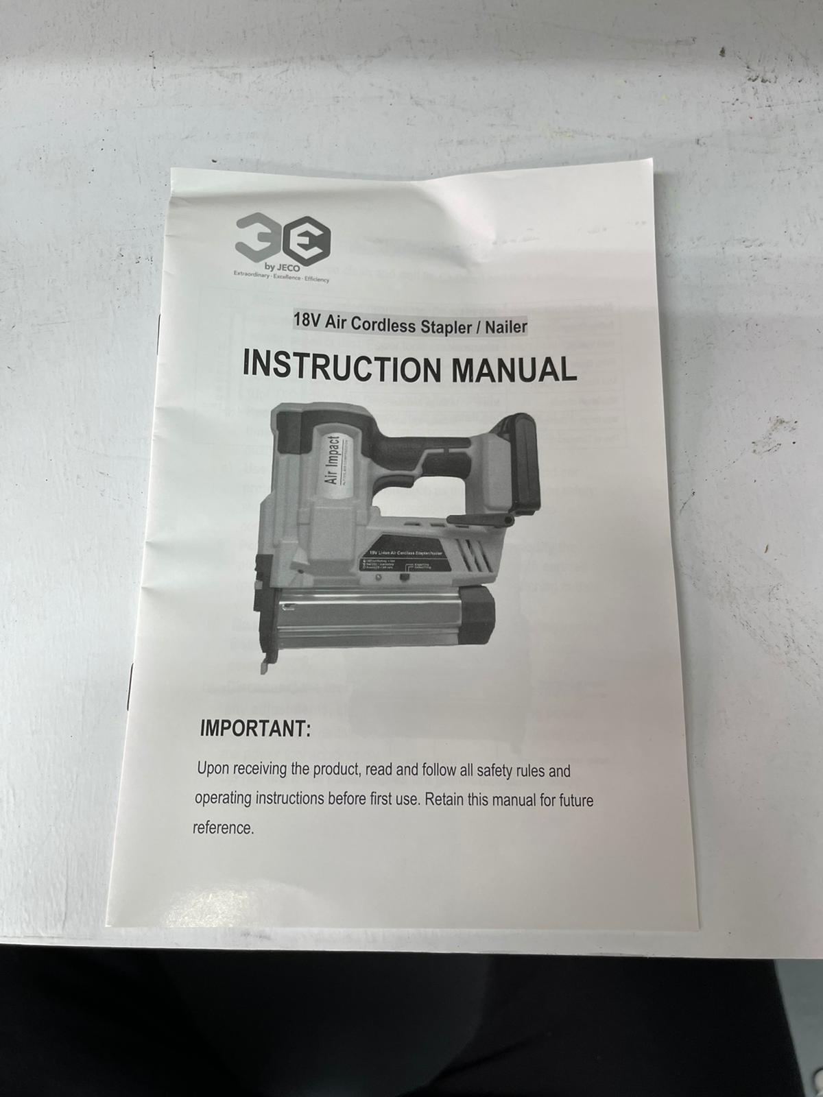 3E 18V Cordless 2-in-1 Stapler & Nailer with 2.0Ah Battery - JE2101 Model | Perfect for DIY Projects, Home Repairs, and Woodworking Tasks