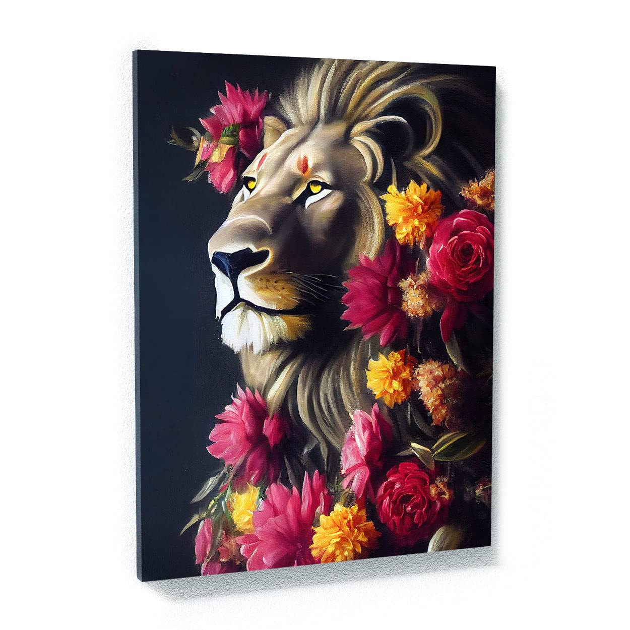 Sense Canvas Lion Botanical Flowers Wall Art - 12x16 Inch Framed Canvas Print for Living Room, Bedroom & Office Decor | Modern Home Painting Poster with Floral Lion Design