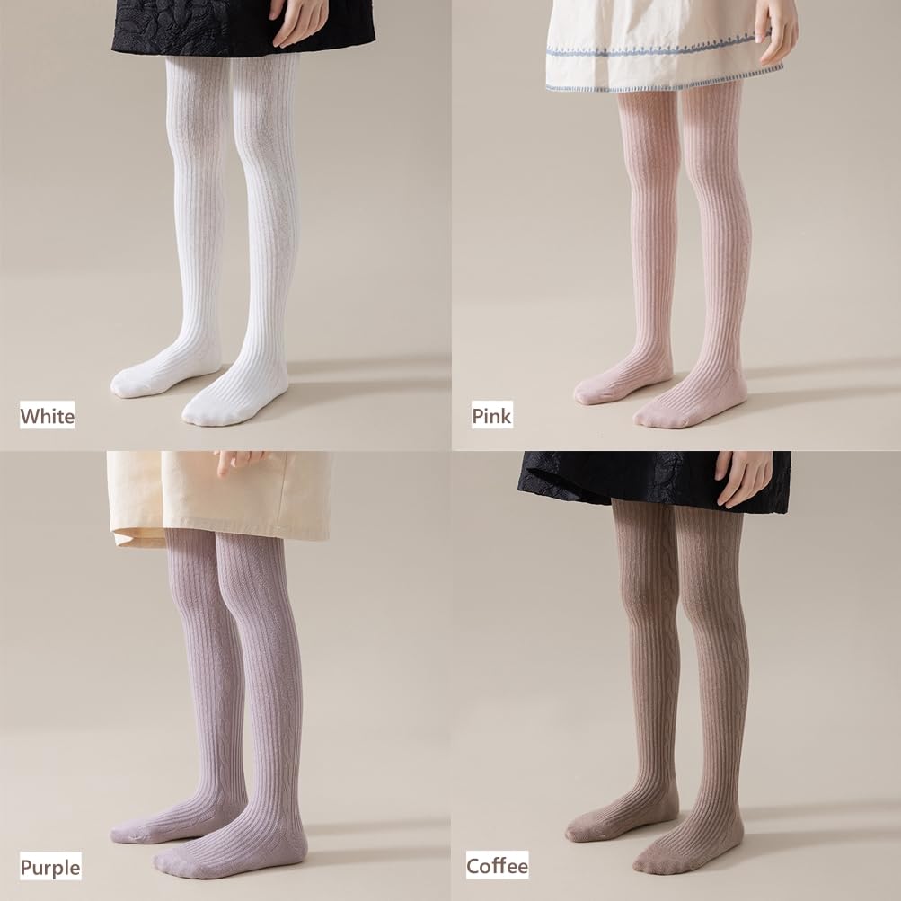 Bafeicao 3/4/5 Pack Baby Girls Cable Knit Tights - Soft Cotton Leggings & Stockings for Toddler Girls (1-5 Years) - Perfect for Winter, School, Playtime & Family Photos