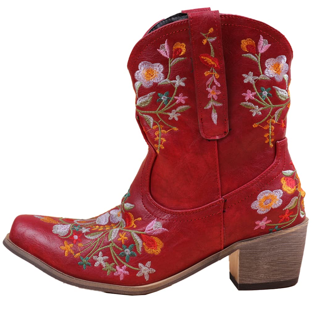 SO SIMPOK Women's Classic Cowgirl Boots - Retro Western Ankle Boots with Embroidery | Perfect for Country Dancing, Rodeo Events & Vintage Fashion Outfits