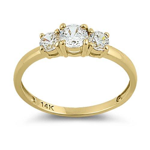 14K Yellow Gold Triple Round Cut Cubic Zirconia Engagement Ring for Women - Elegant Wedding, Promise, Anniversary Jewelry Gift