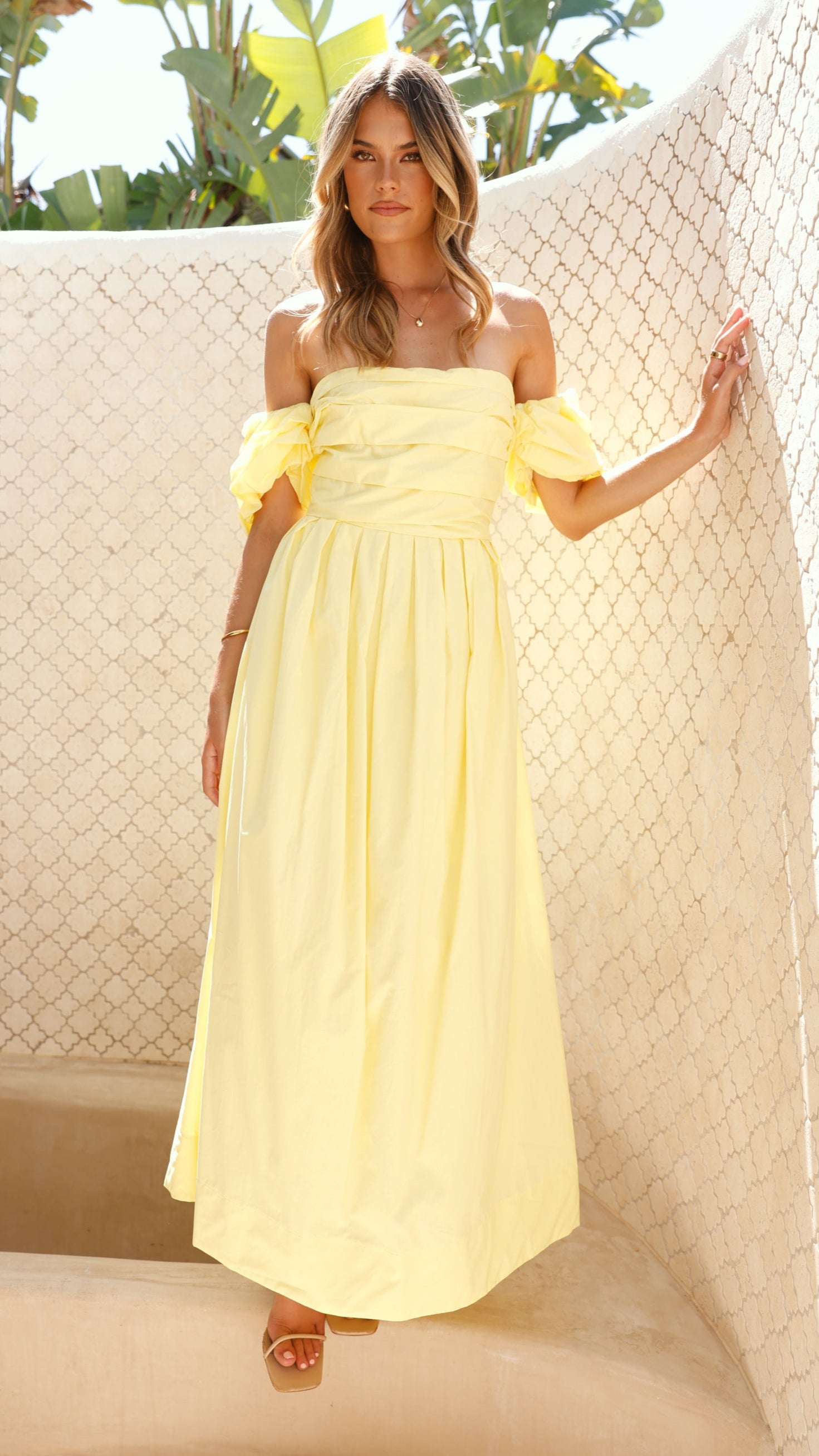 Caelius Women's Midi Dress - Flowy Lemon Yellow Summer Dress for Casual Outings & Beach Vacations