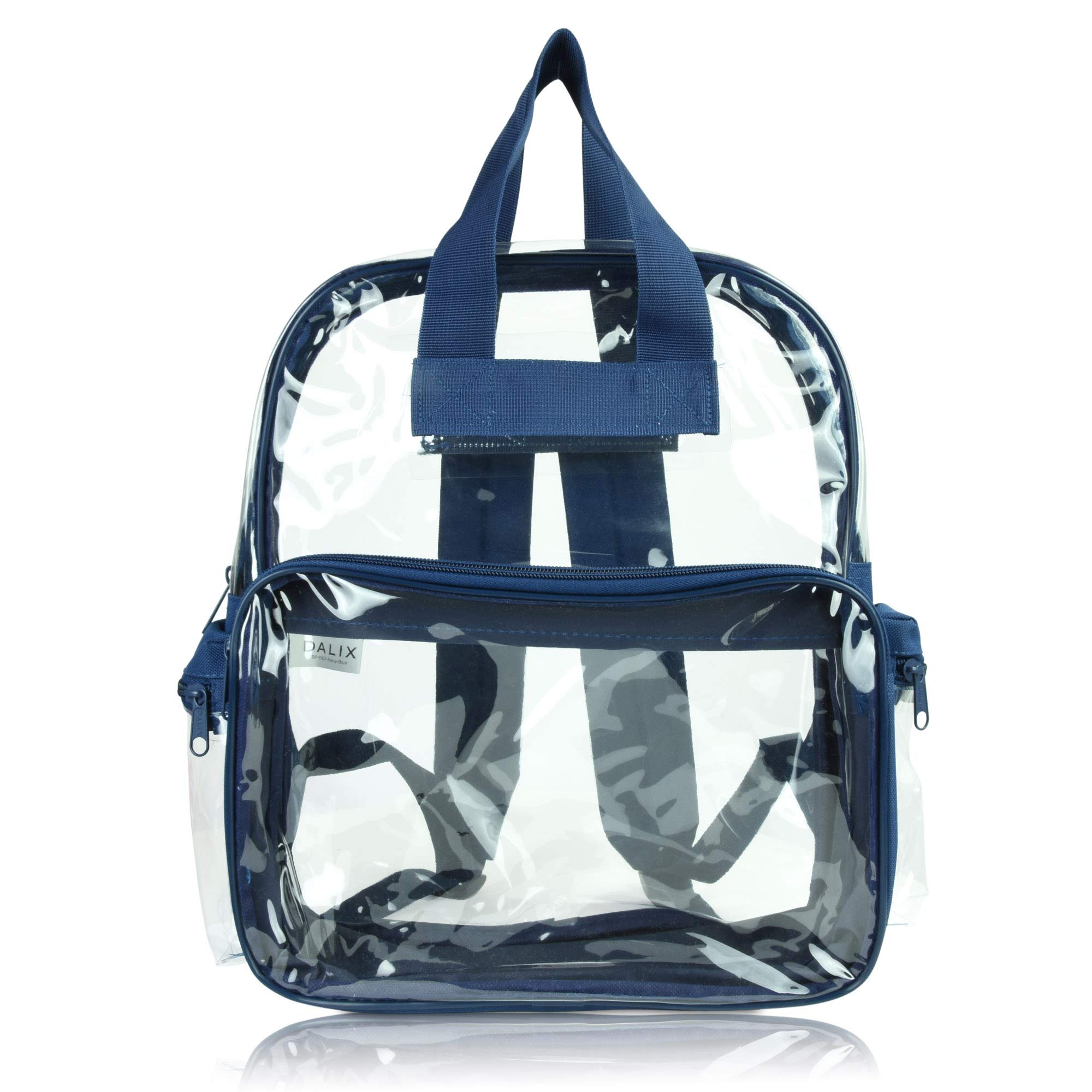 DALIX Small Clear Backpack Bag in Navy Blue - Lightweight Transparent School Backpack for Students, Travel & Stadium Security Events