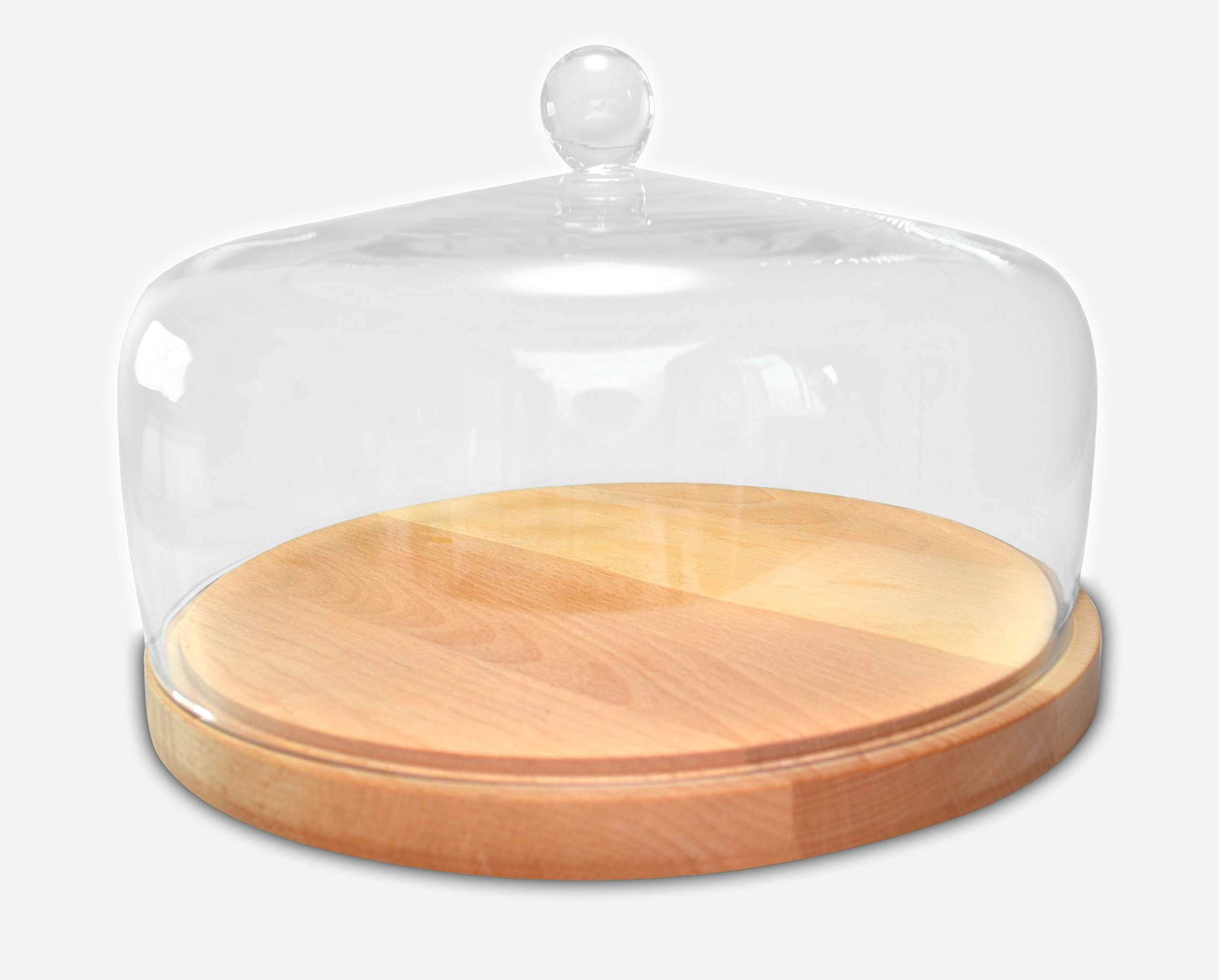 Premium Wooden Cake Stand with Glass Dome Cover - 11.625