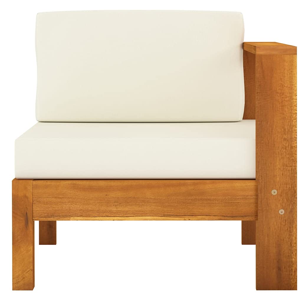 Modular Sofa Left Armrest Replacement - Acacia Wood Outdoor Patio Furniture with Seat & Back Cushions (27.6