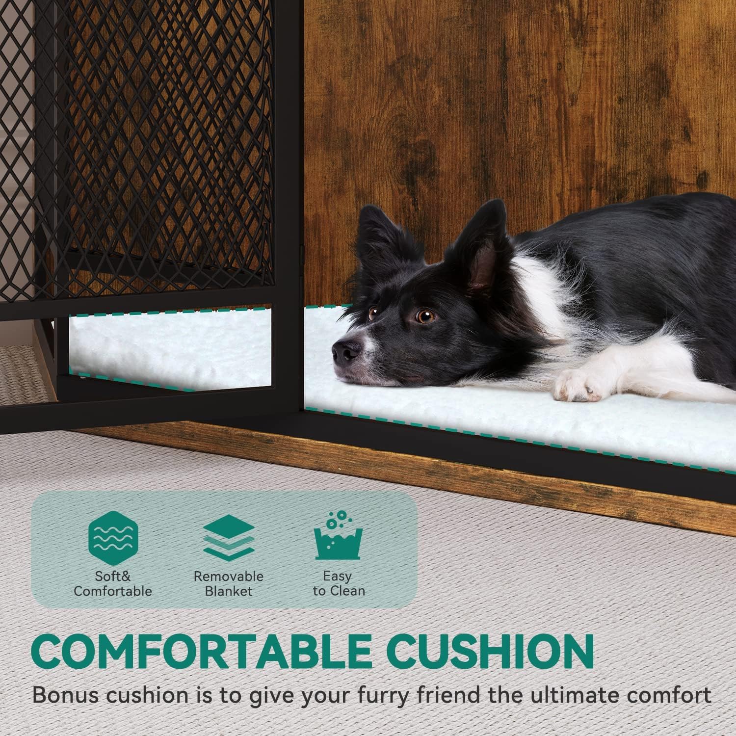 YITAHOME 43.7 Inch Wooden Dog Crate Furniture - Corner Kennel End Table with Metal Mesh for Small & Medium Dogs, Brown | Pet Furniture for Living Room, Bedroom & Office