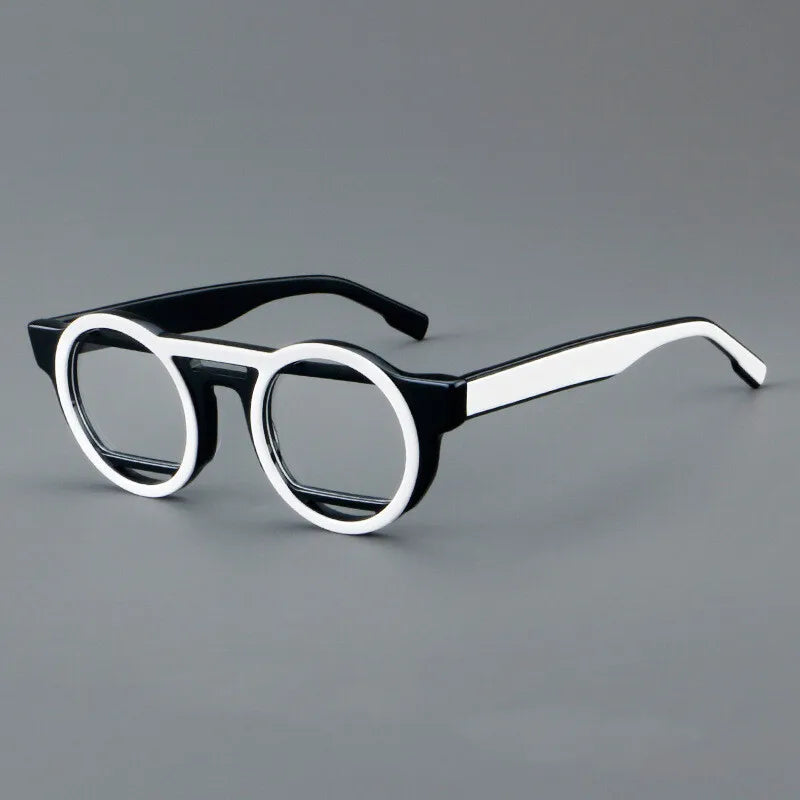 CCspace Unisex Full Rim Round Acetate Double Bridge Eyeglasses 301737 - Stylish Retro Glasses for Men & Women - Perfect for Reading, Work, and Fashion Accessories