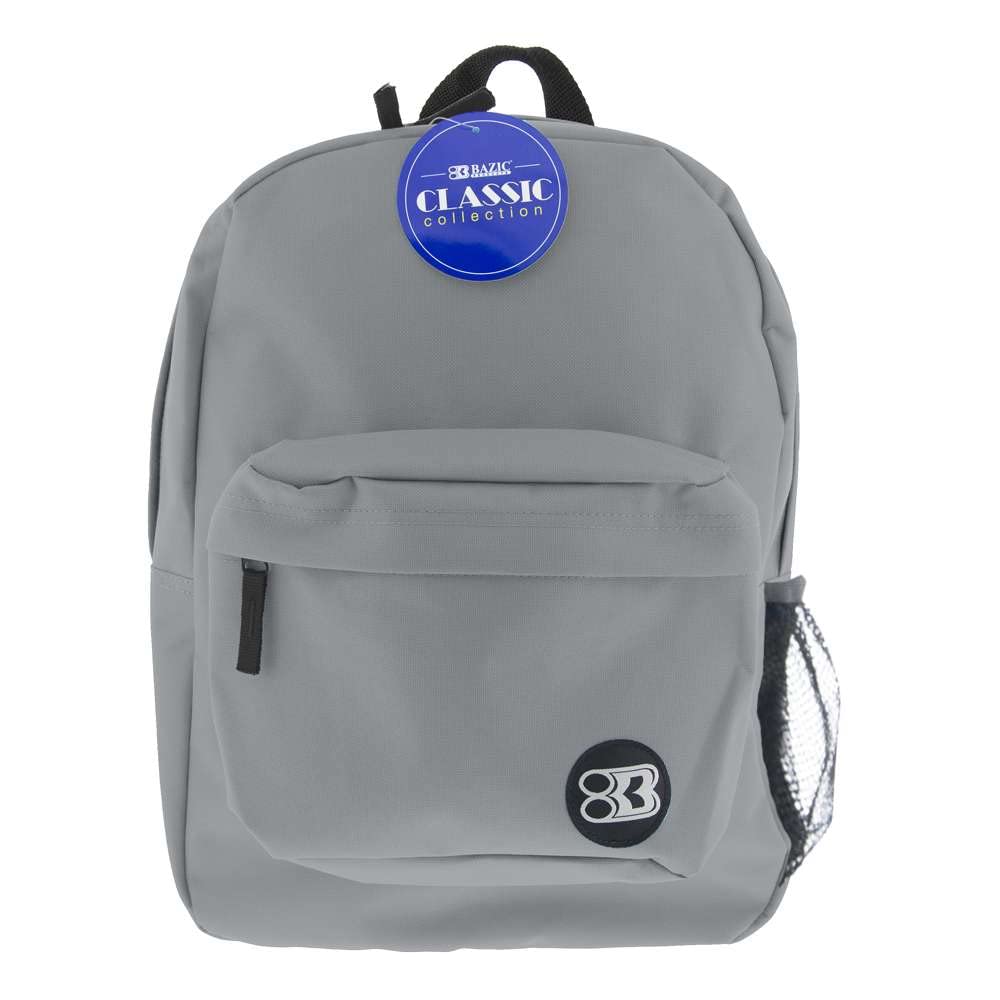 BAZIC 17-Inch Lightweight School Backpack with Padded Back & Adjustable Straps - Gray Student Backpack for High School & College, Travel Daypack Fits A4 Notebooks (12-Pack) - Perfect for Class, Commuting & Weekend Trips