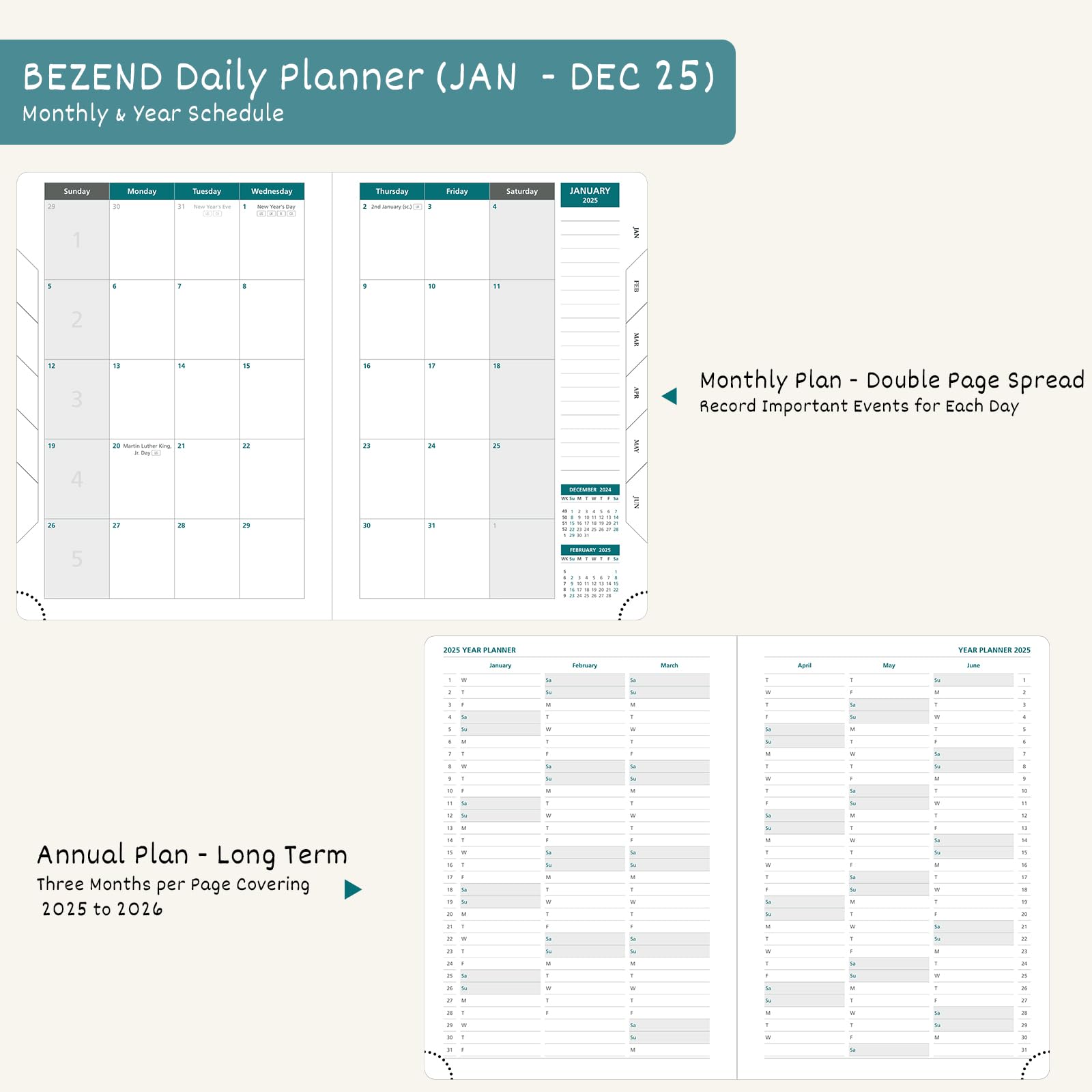 2025 BEZEND Dual Schedule Daily Planner - A5 Agenda (6