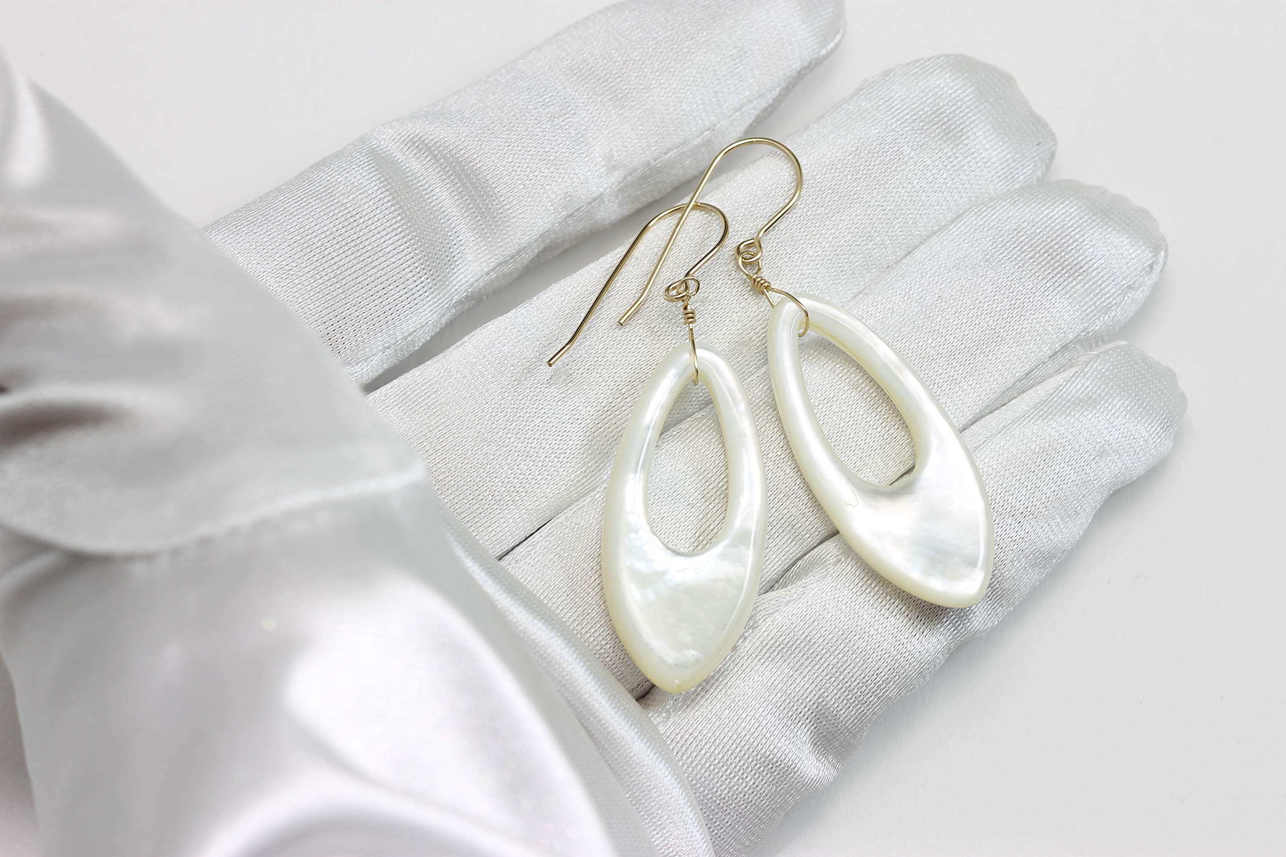 Elegant Mother of Pearl Earrings - Hand Carved Long Teardrop Design, White Polished MOP Drops (2 Inches) | Perfect for Weddings, Parties & Special Occasions