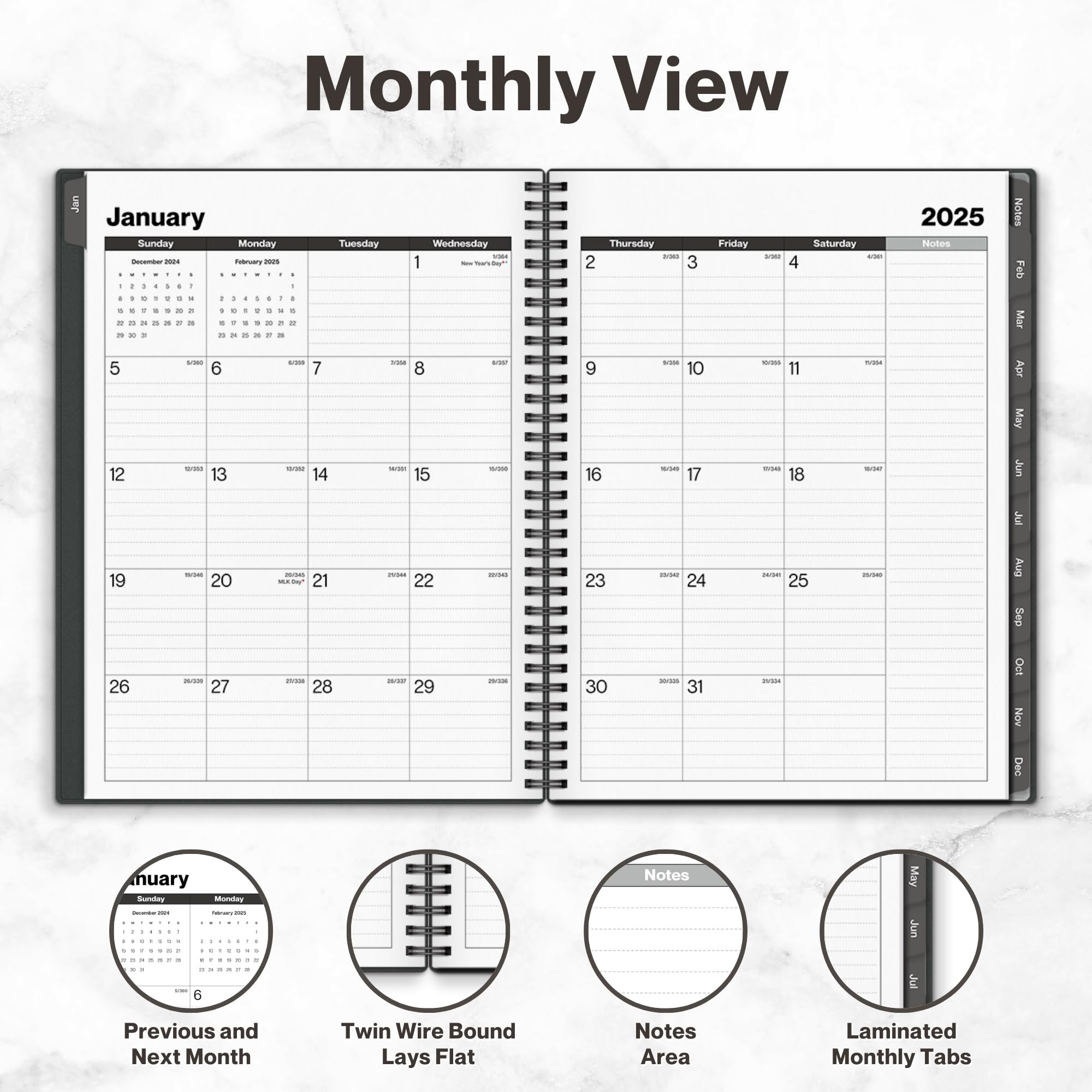 Dunwell 2025 Large Appointment Book - 8.5x11 Gray Weekly Planner with Monthly Tabs | 15-Minute Time Slots for Daily & Hourly Scheduling | Perfect for Office, School & Personal Organization (Jan-Dec 2025)