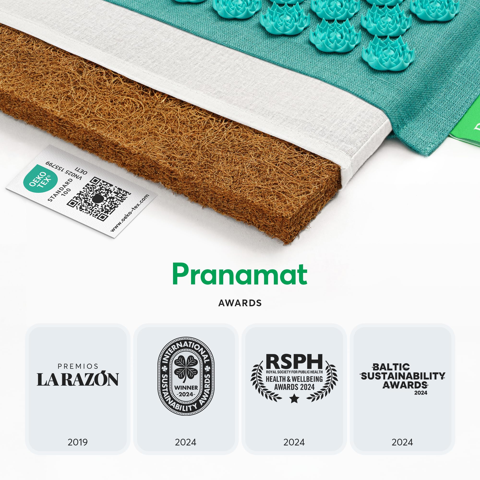 Pranamat Large Acupressure Mat with Pillow Set for Back Pain Relief & Better Sleep | Natural Eco-Friendly Materials | Handmade in Europe | Perfect for Home Yoga, Meditation & Stress Relief