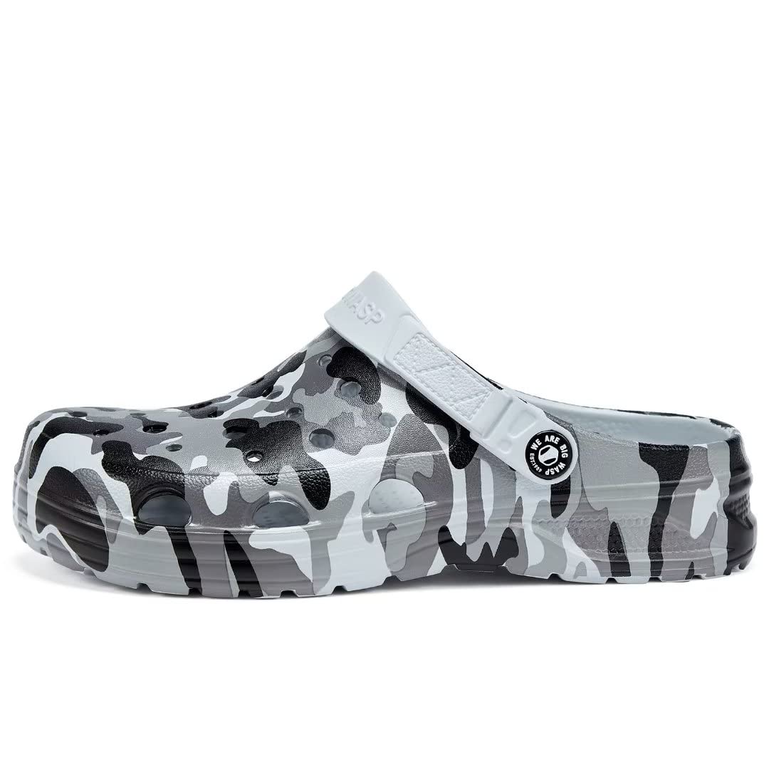 Kids Boys & Girls Black Camouflage Clogs - Non-Slip Beach Shoes for Children | Classic Marbled Tie-Dye Design | Comfortable Waterproof Summer Sandals for Pool, Garden & Outdoor Play
