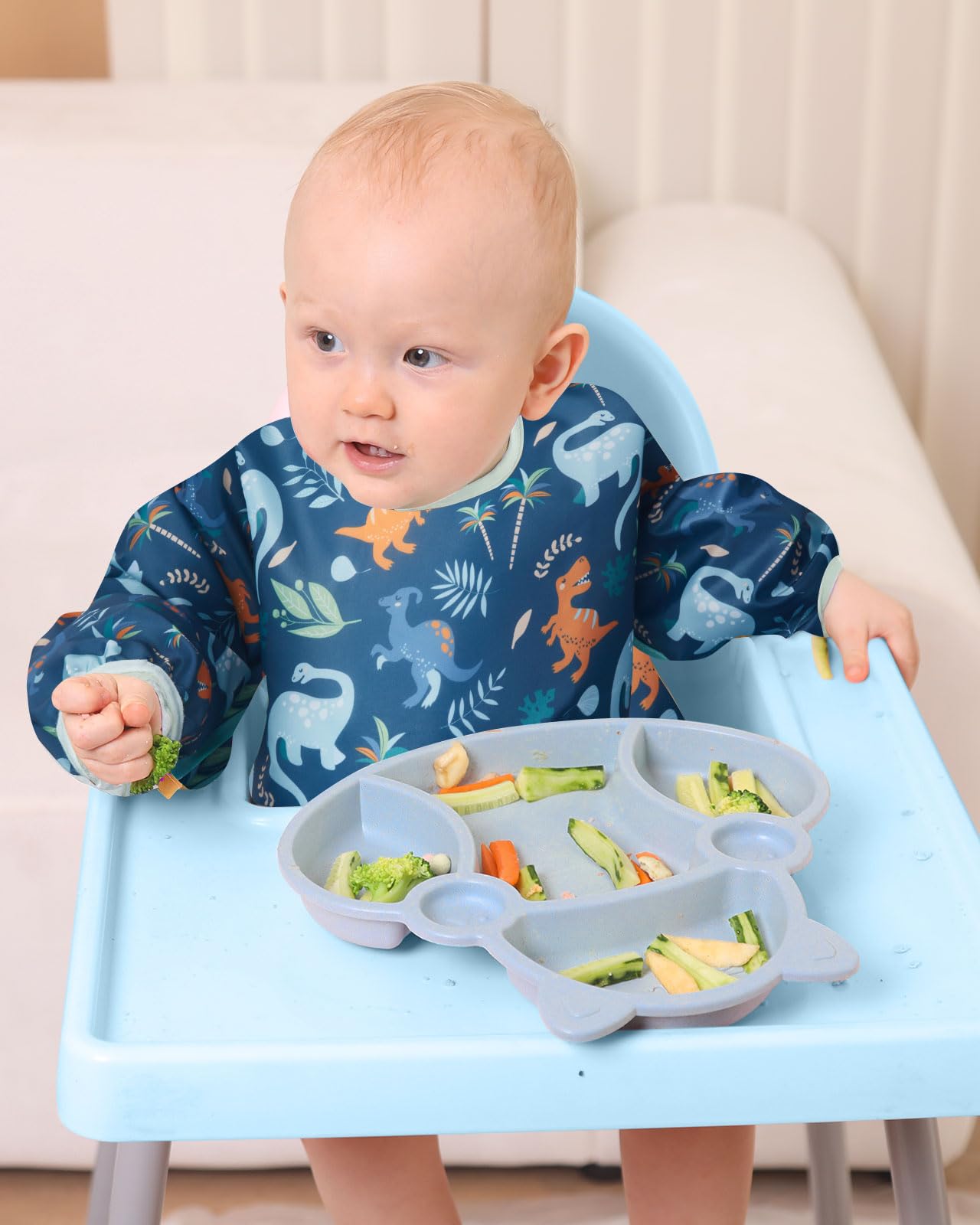 Lictin 3 Pack Baby Bibs for Boys & Girls - Waterproof Long Sleeve Toddler Bibs with Cute Designs - Perfect for Feeding, Mealtime & Messy Play