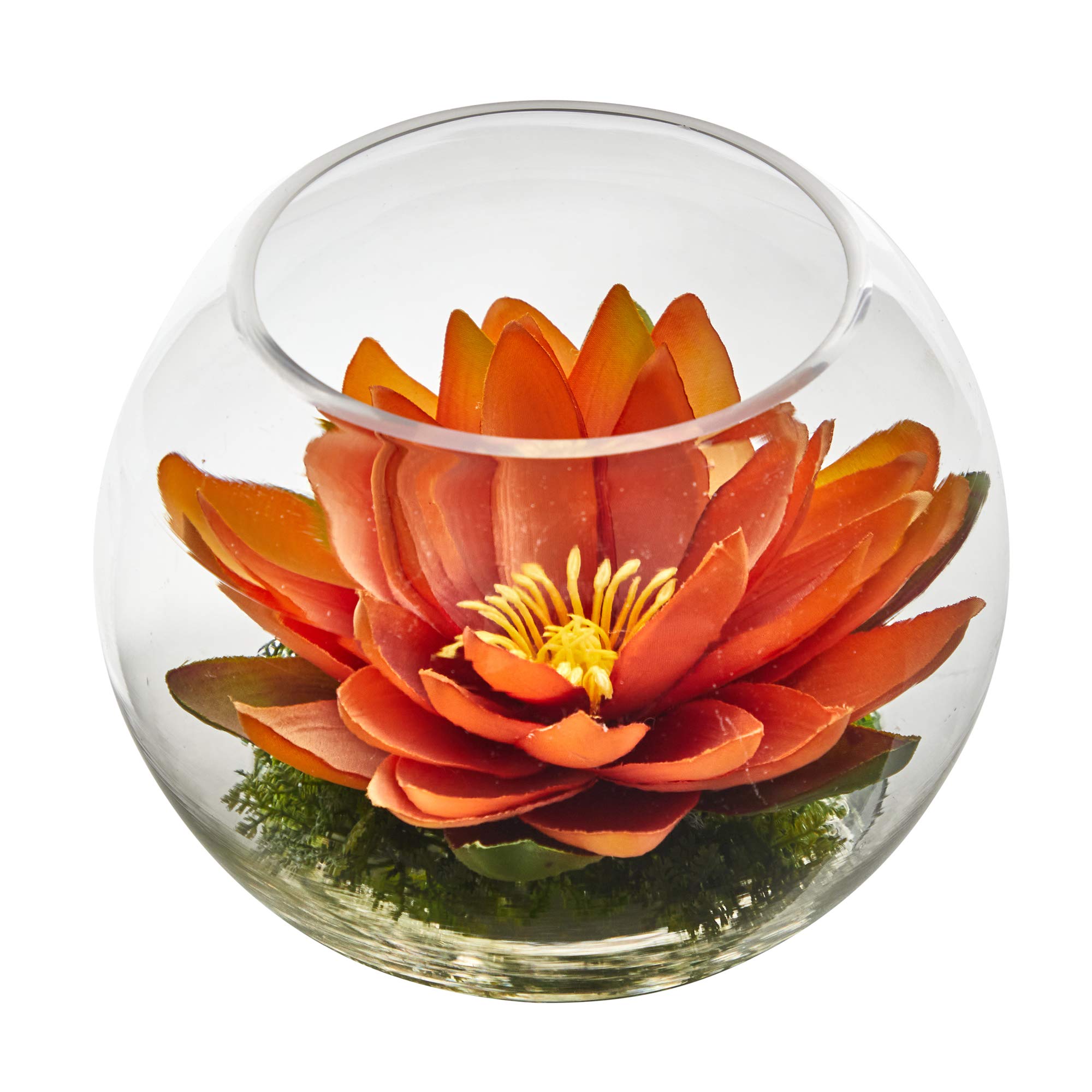Nearly Natural 8-Inch Artificial Lotus Flower Arrangement in Glass Vase - Elegant Home Decor for Living Room, Office & Wedding Centerpieces
