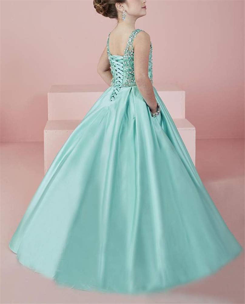 Elegant Sheer Neck Beaded Pageant Dress for Girls - Satin Backless Long Flower Girl Dress for Weddings & Special Occasions