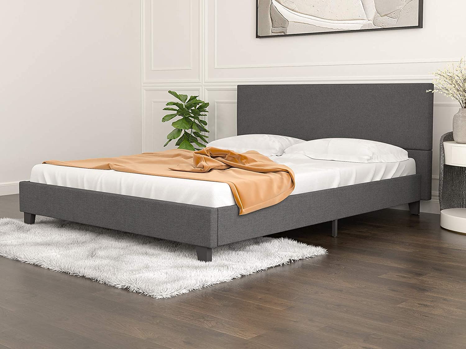 Full Size Bed Frame with Headboard - Wood Slat Support Platform Bed, No Box Spring Needed - Sturdy Low Profile Design for Modern Bedrooms & Guest Rooms