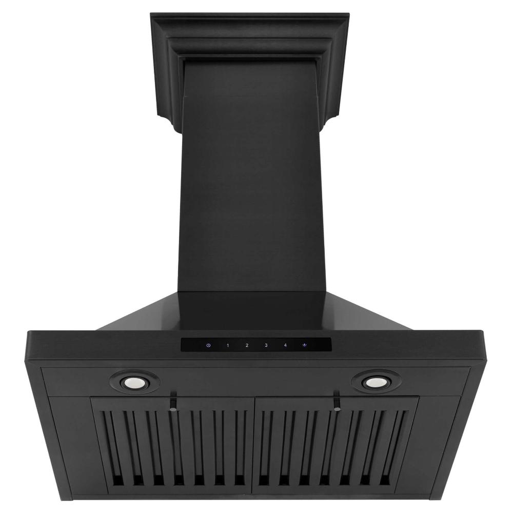 ZLINE Convertible Vent Wall Mount Range Hood - Black Stainless Steel with Crown Molding | Professional Kitchen Exhaust Fan | Perfect for Modern Home Cooking & Baking (BSKBNCRN)