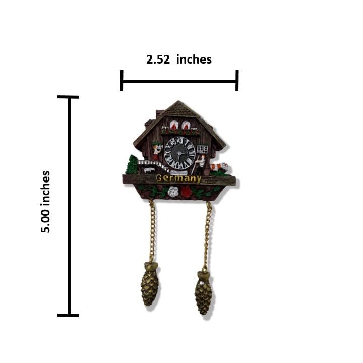 Authentic German Cuckoo Clock Pine Cones 3D Scenery Refrigerator Magnet & Frankfurt World Applique Patch Set - Perfect Travel Souvenir, Fridge Decor & Denim Jacket Embellishment for Home, Office or Gift