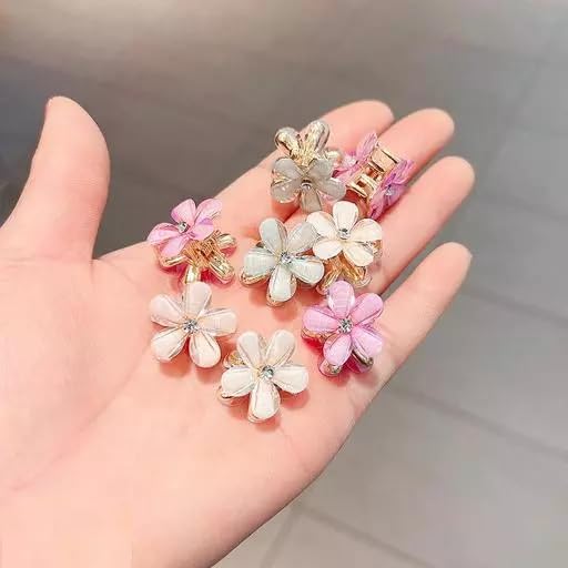 HappyMates Artificial Daisy Flower Hair Clips - Mini Pearl Rhinestone Metal Hair Claw Clips for Women (6pcs, Colorful Daisy Pearl) | Retro Hair Accessories for Parties, Weddings & Everyday Style