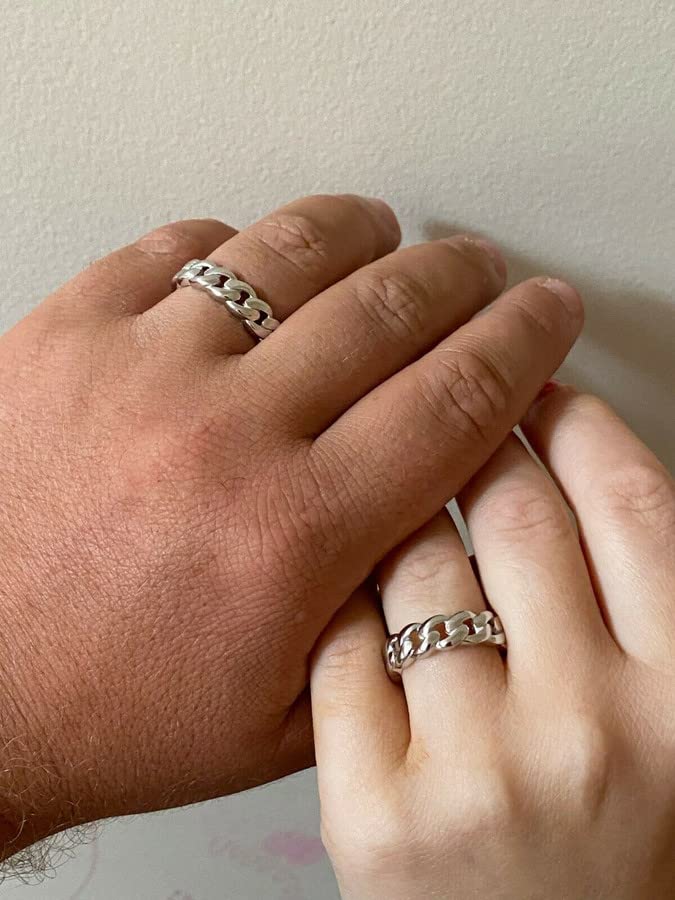 HarlemBling 925 Sterling Silver Cuban Link Ring for Men & Women - Wedding Band, Pinky or Any Finger - Real Solid Silver Jewelry - Perfect for Gifts, Parties & Everyday Wear