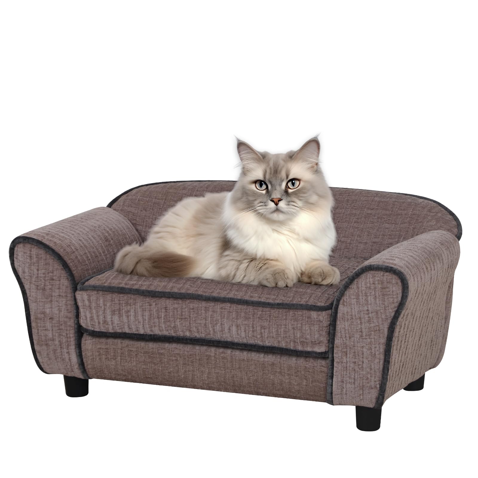 Premium Striped Fleece Pet Sofa Bed - Cozy Dog & Cat Couch for Small Pets (Light Brown) | Comfortable Sleeping Bed for Puppies, Kittens & Small Animals | Perfect for Living Room, Bedroom & Pet Nursery