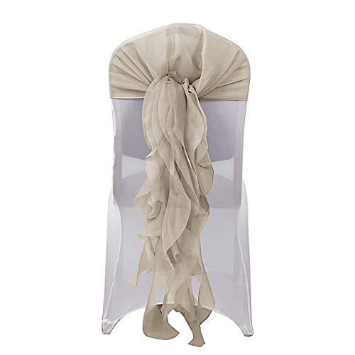 BalsaCircle 50 Beige Premium Curly Chiffon Chair Covers with Sashes - Elegant Wedding, Party & Ceremony Decorations - Affordable Event Supplies for Banquet Halls, Receptions & Outdoor Celebrations