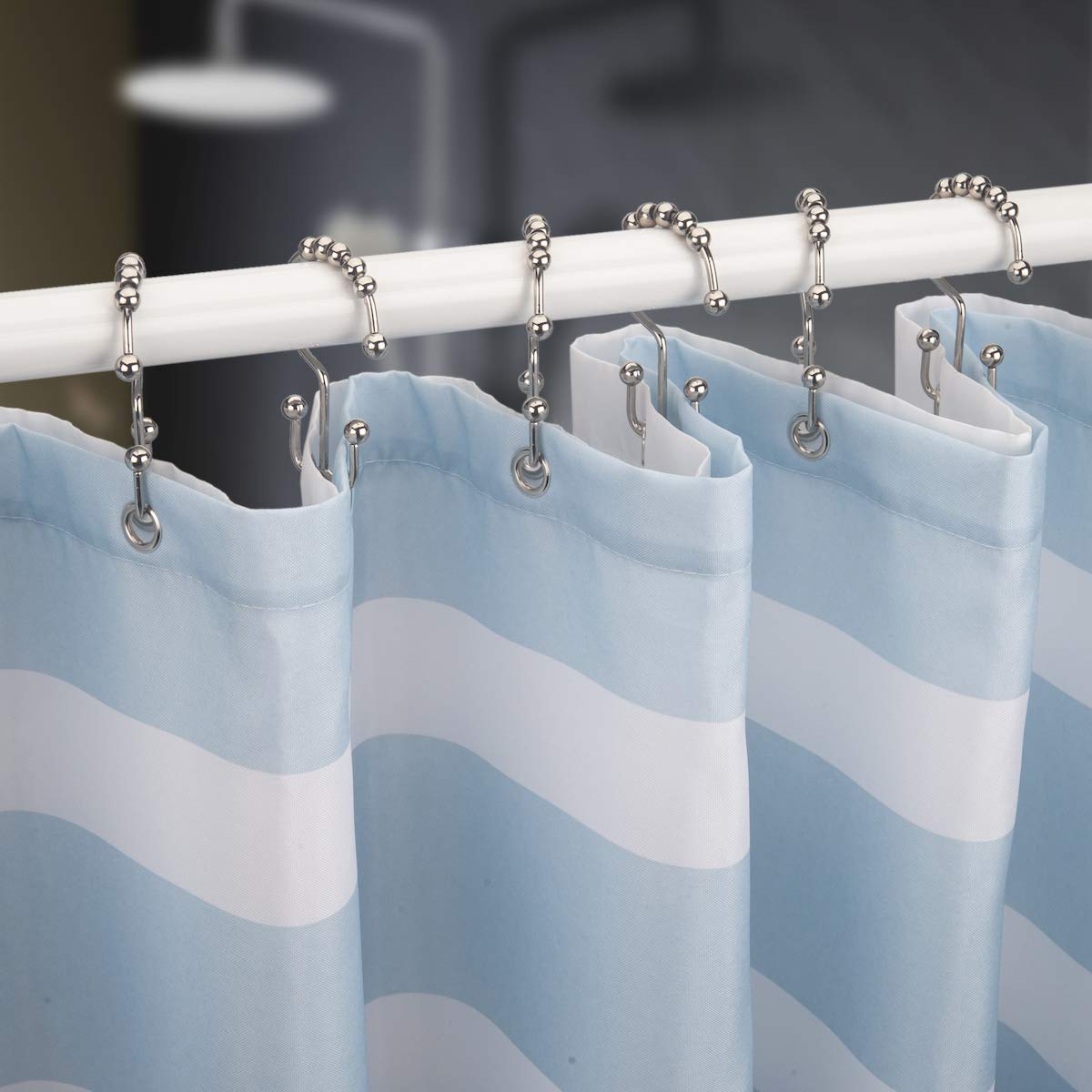 Titanker Shower Curtain Hooks & Rings Set with Fabric Liner - 12 Pack Rustproof Bathroom Accessories, Heavy Duty Magnetic Bottom for Secure Fit - Perfect for Bathroom, Dorm, Apartment, and Hotel Use