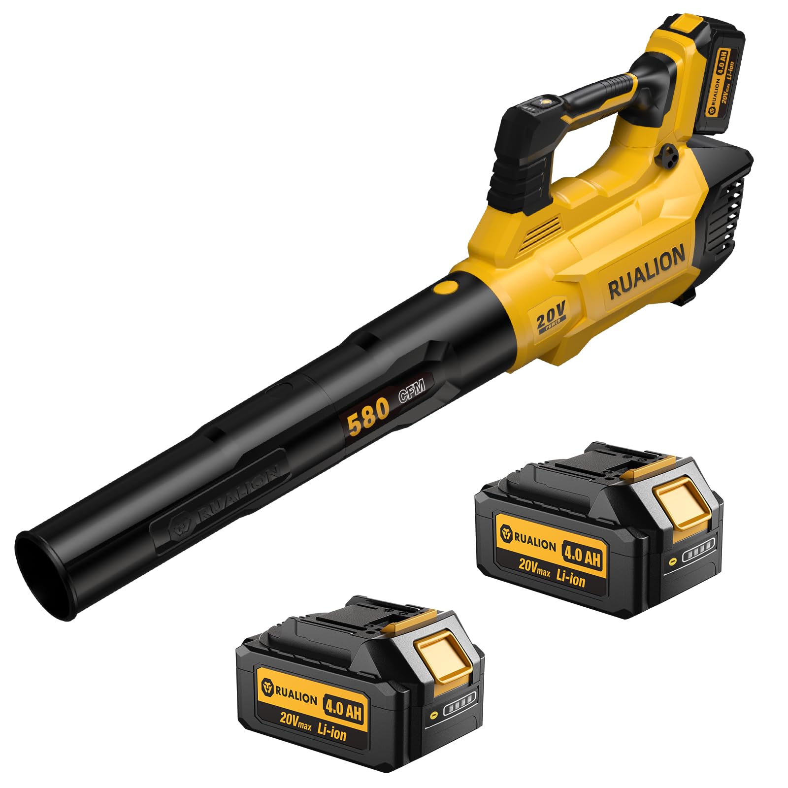 Cordless Leaf Blower 580 CFM 160 MPH - 20V Battery Powered Electric Leaf Blower with 2 x 4.0Ah Batteries & Charger - Perfect for Lawn Care, Yard Cleaning, Patio, Garage and Outdoor Maintenance
